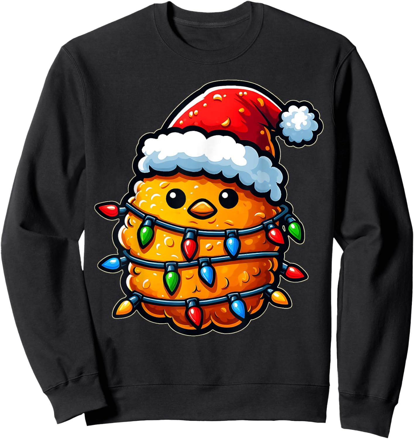 Cute Kawaii Chicken Nugget Nug Xmas Christmas Hat - -Adults, -Kids - Black - Small - Short Sleeve Sweatshirt - Sweatshirt | Black