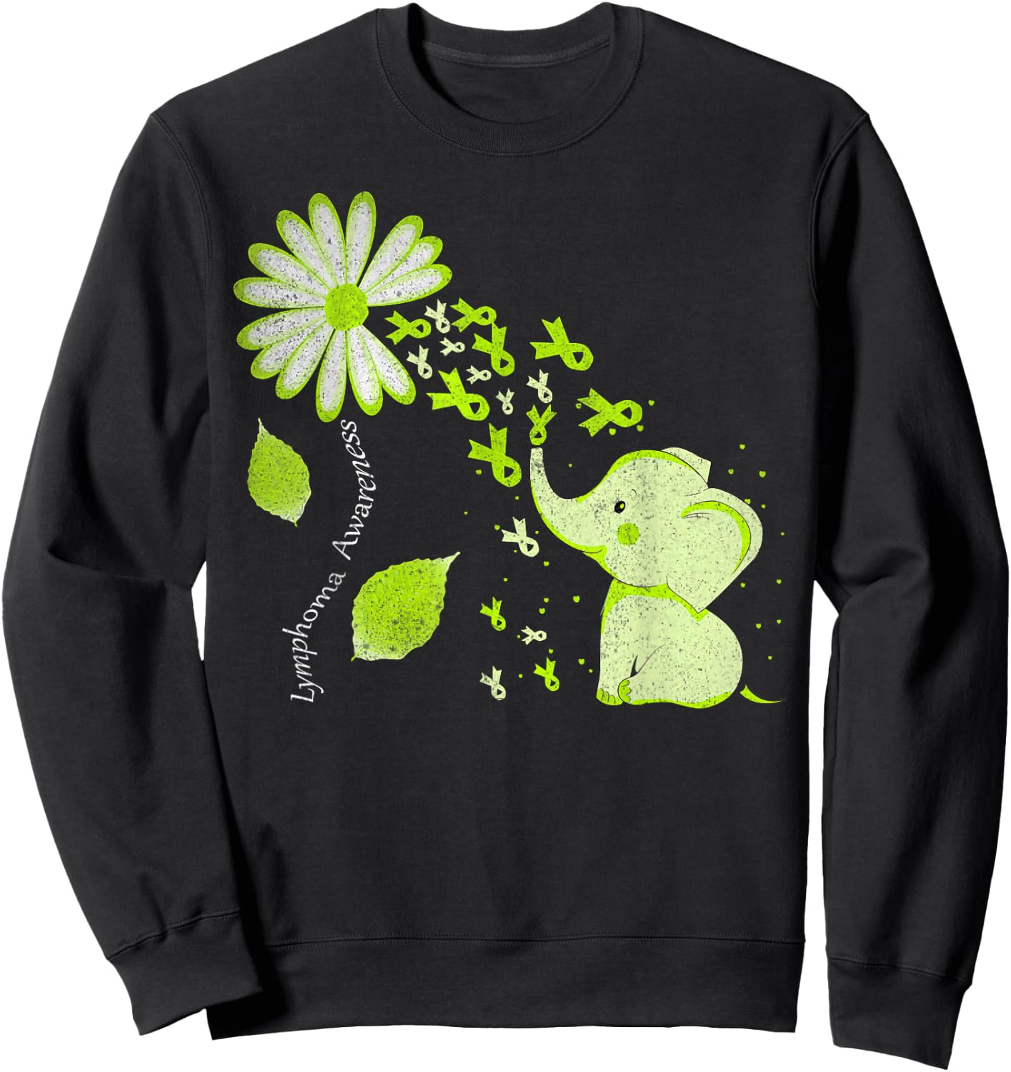 Daisy Flower Lime Green Elephant Lymphoma Awareness Sweatshirt - Sweatshirt | Black