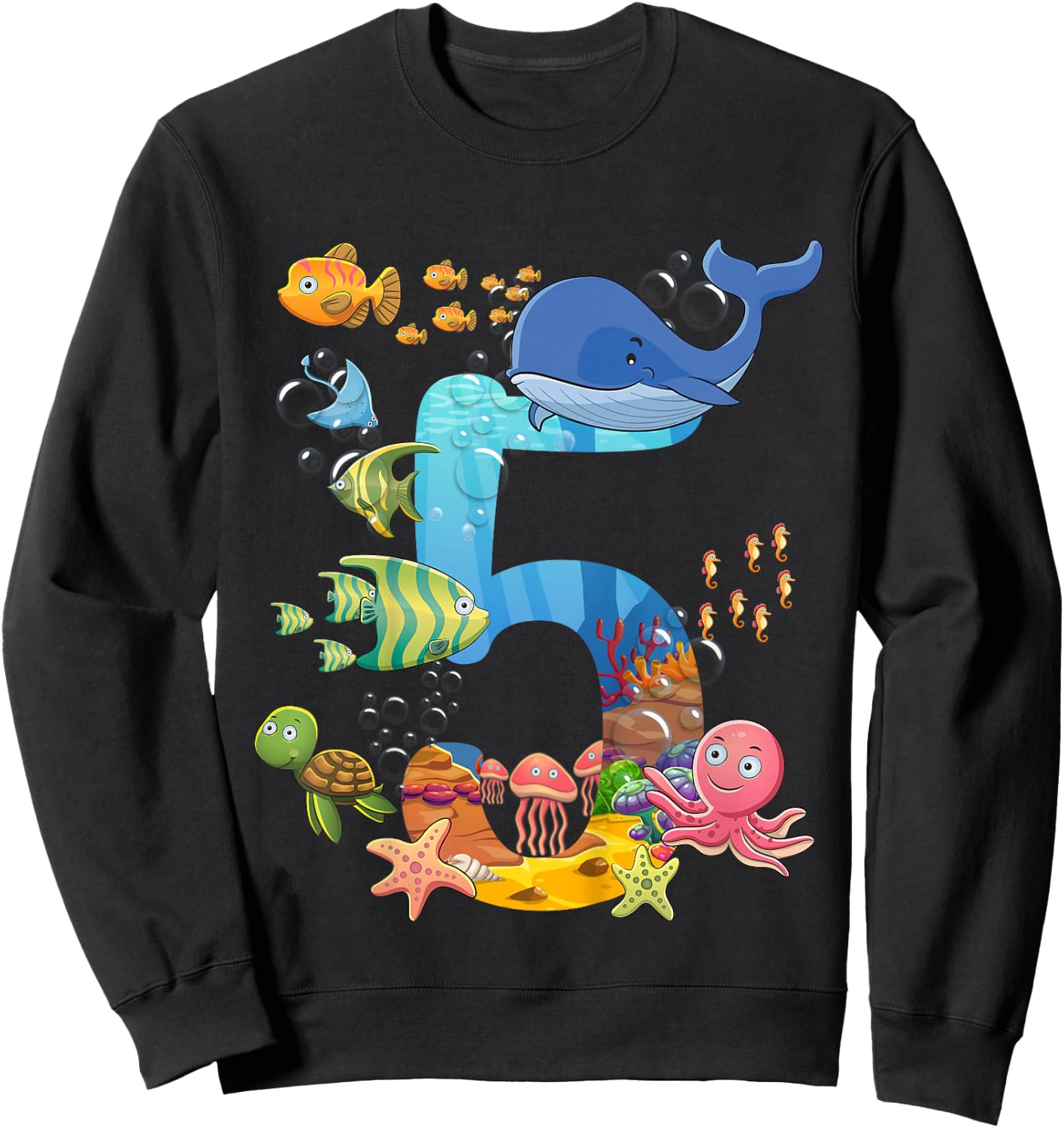 5 Years Old Sea Fish Ocean Animal 5th Birthday Boy Girl Sweatshirt - Sweatshirt | Black