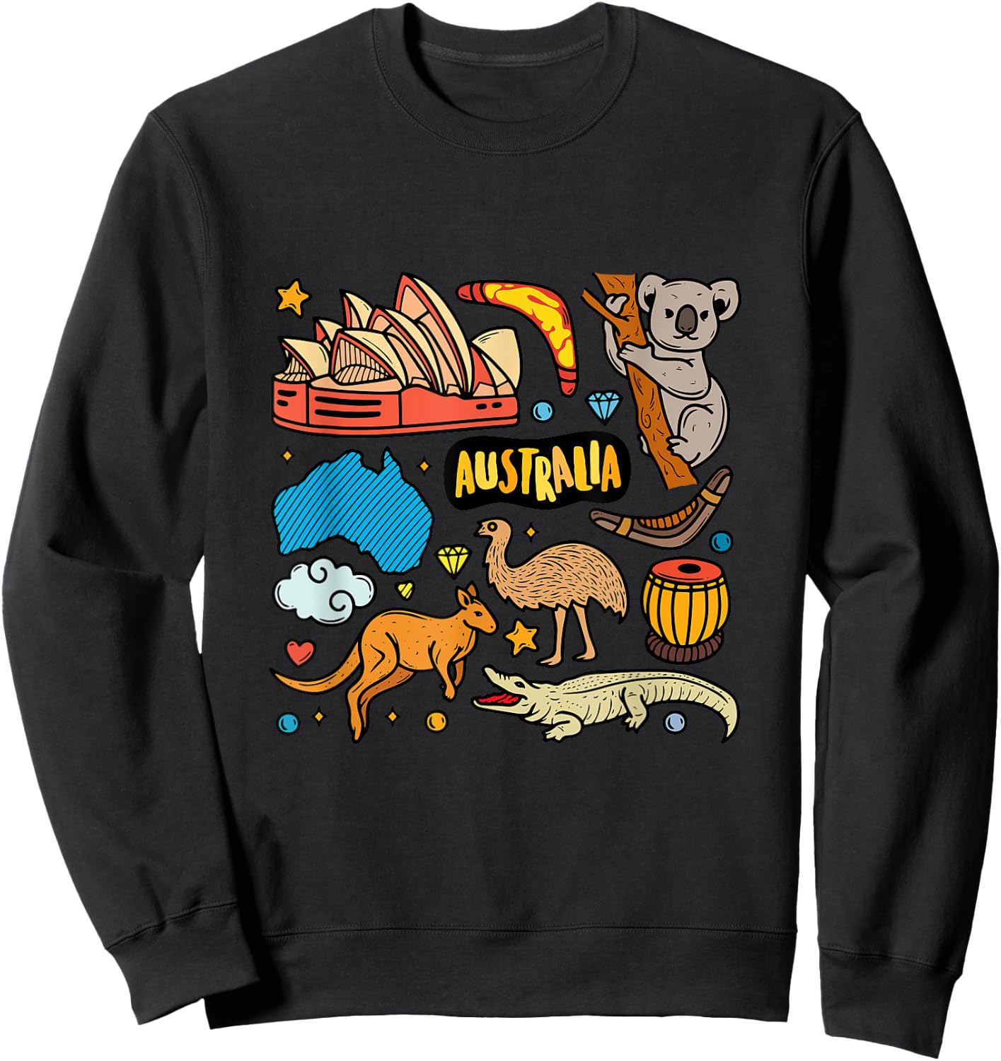 Australian Animals And Famous Tourism Icons Australia Travel Sweatshirt - Sweatshirt | Black