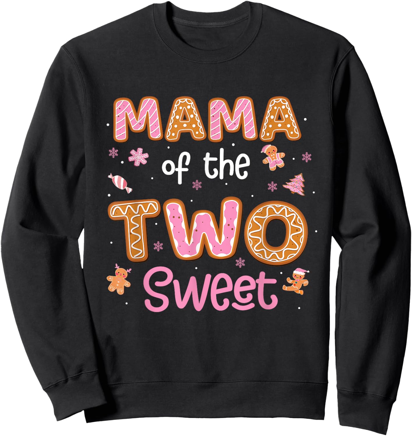 Mama Of The Two Sweet Gingerbread 2nd Birthday Girl Xmas Sweatshirt - Sweatshirt | Black