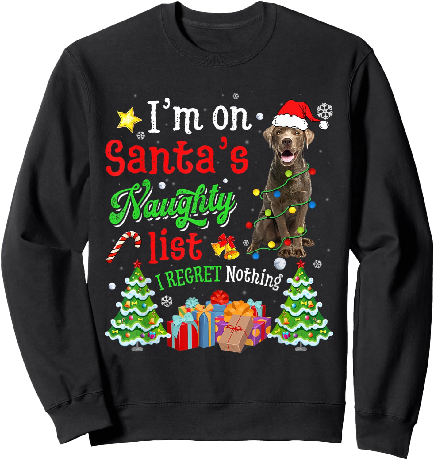 Labrador Dog On Santa's Naughty Funny List Xmas Women Kids Sweatshirt - Sweatshirt | Black