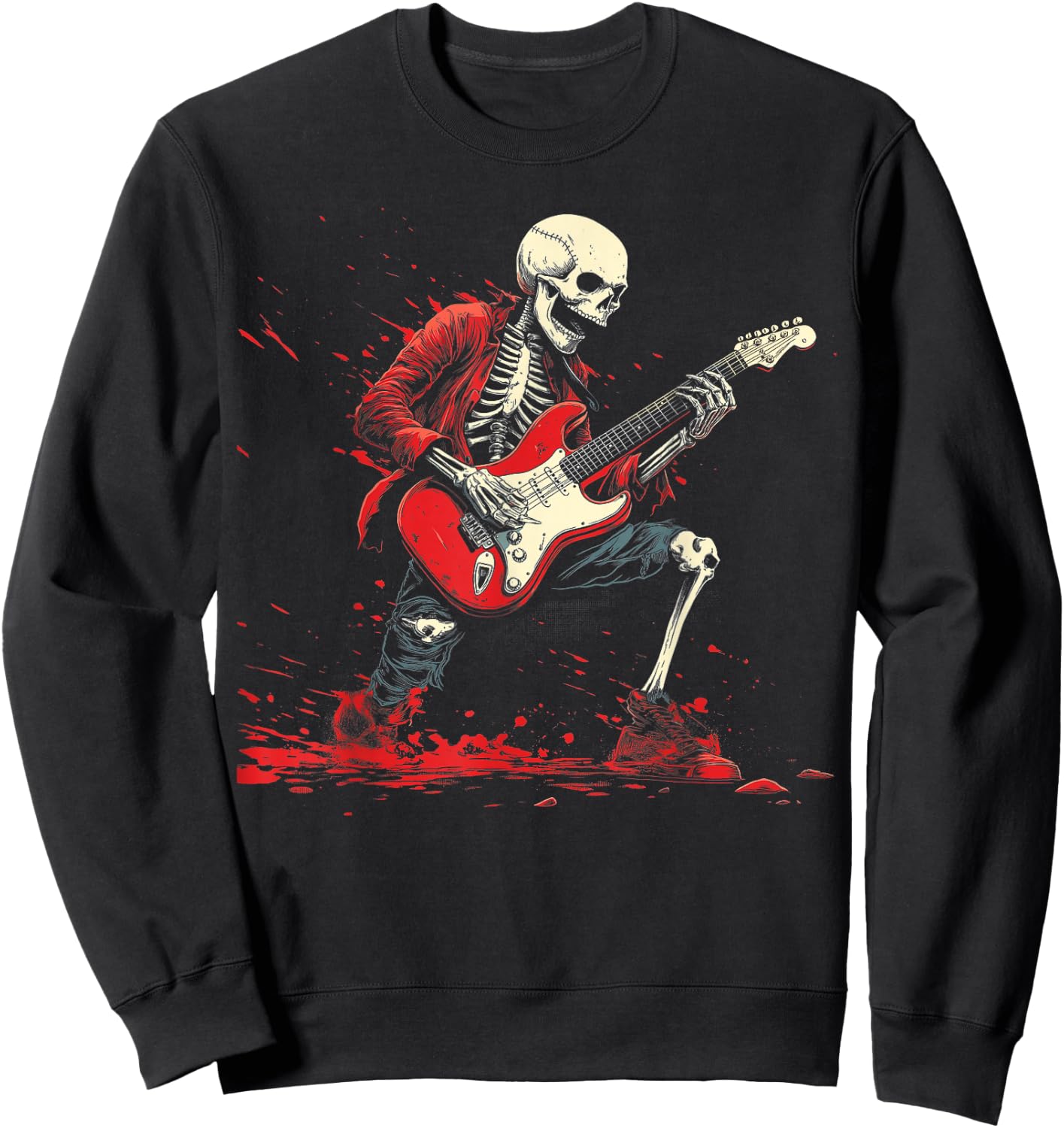Rockin' Skeleton- Electric Guitar Halloween Punk Rock Sweatshirt - Sweatshirt | Black