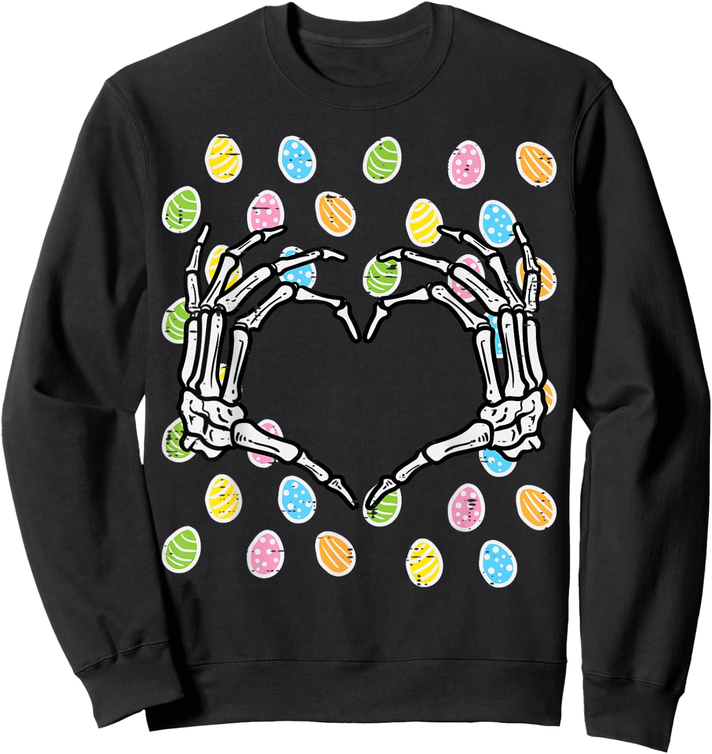 Easter Eggs Skeleton Hand Heart Bones Women Girls Kids Youth Sweatshirt - Sweatshirt | Black