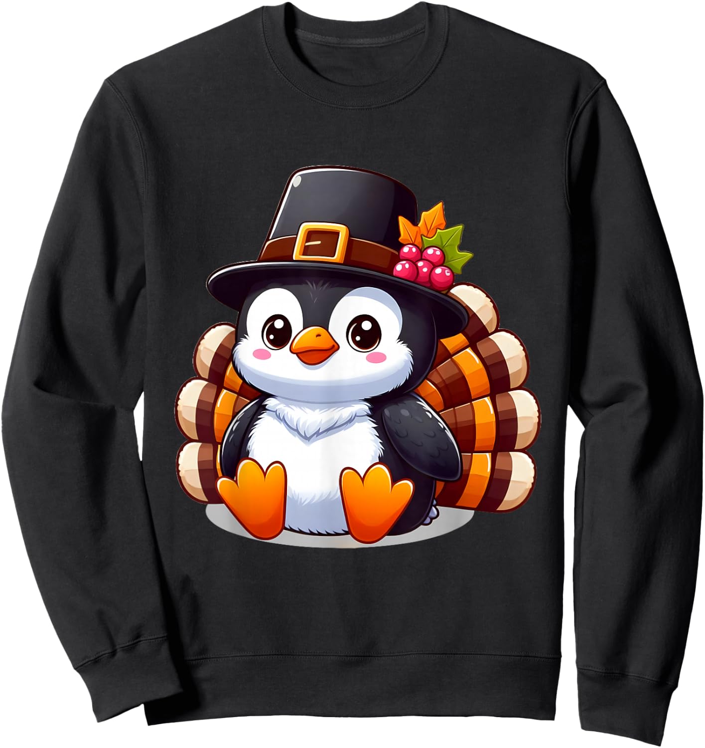 Thanksgiving Penguin Collection Thanksgiving Penguin - -Adult, Black, Small, Short Sleeve Sweatshirt - Sweatshirt | Black