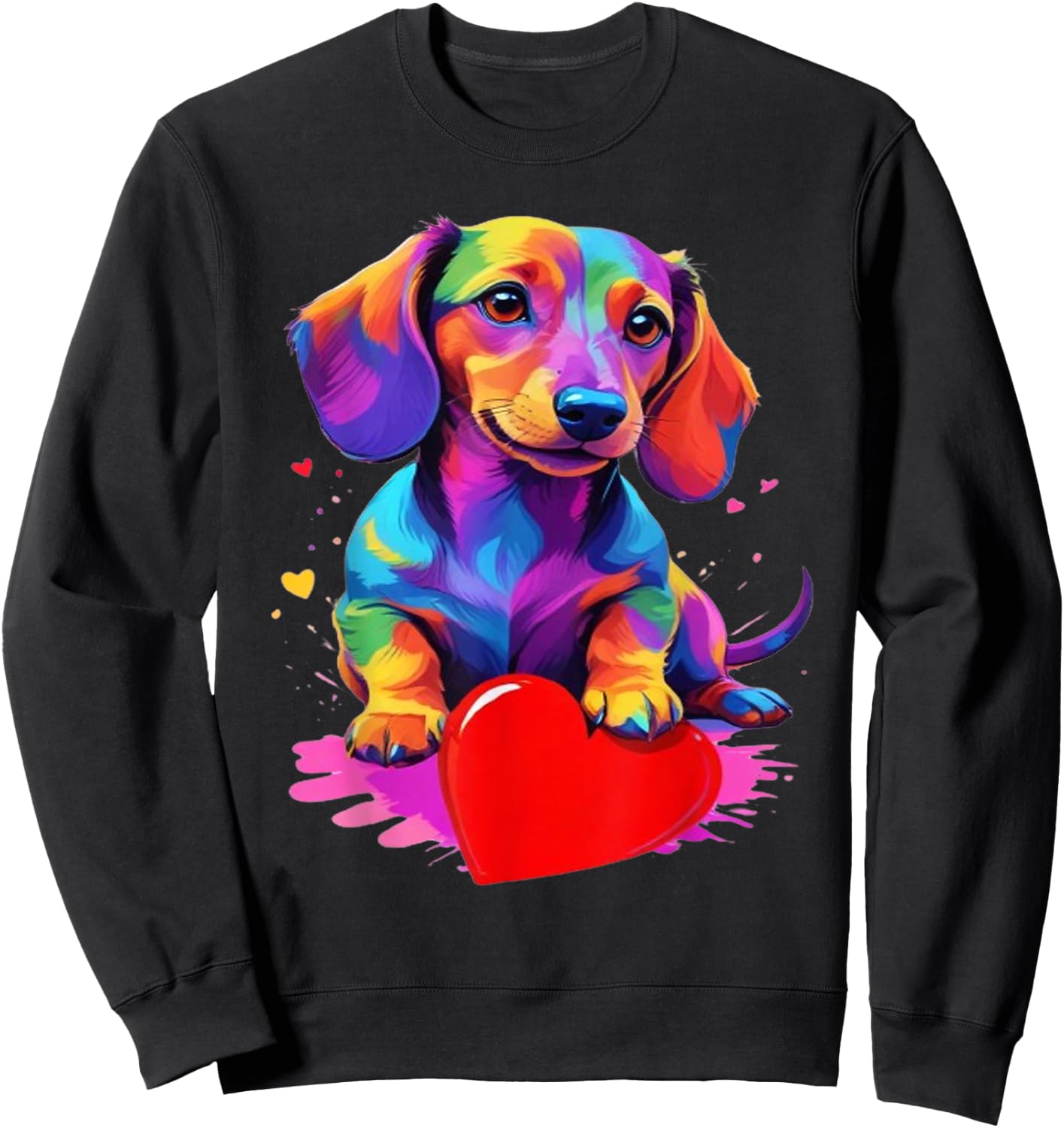 Dachshund Shirt - Colourful Dachshund Heart Graphic , black Sweatshirt - Sweatshirt | Black