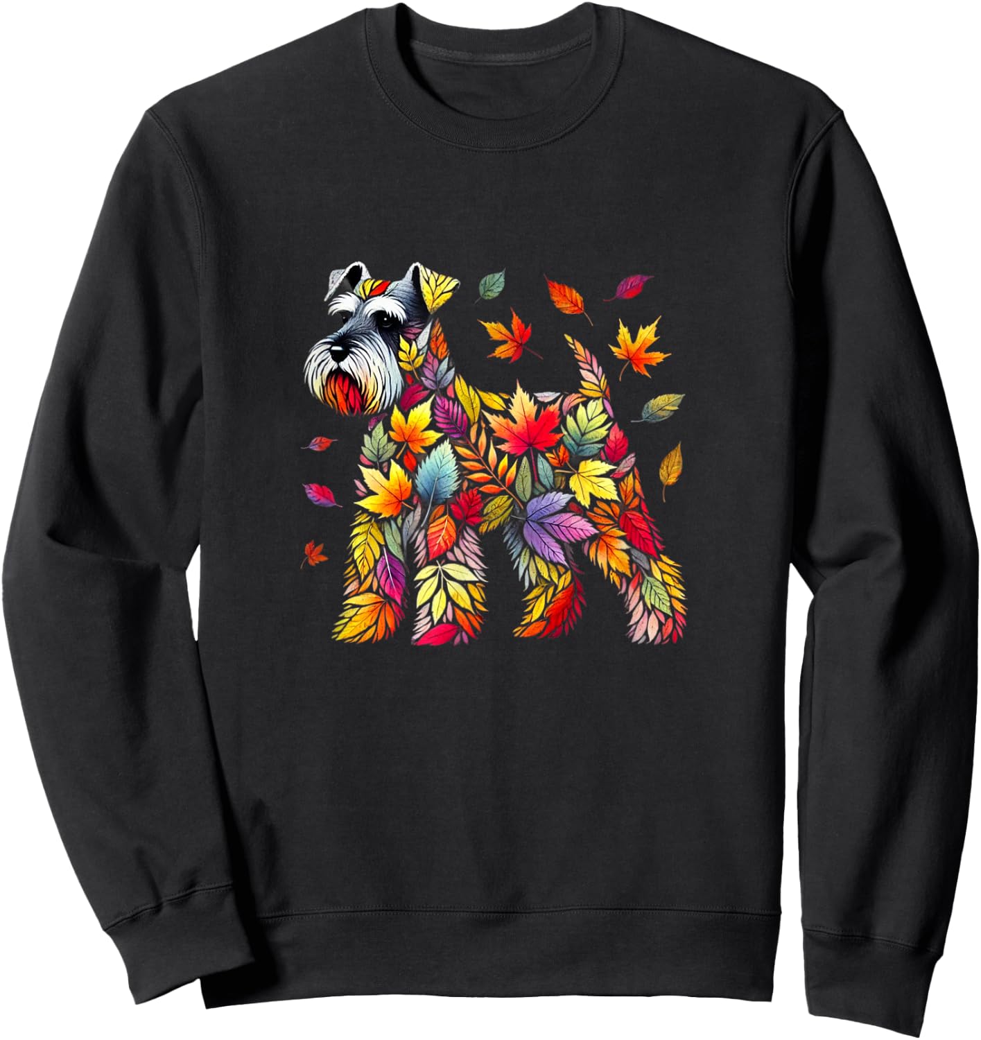 Charming Schnauzer in Autumn Leaves Fall Dog Lover's Design Sweatshirt - Sweatshirt | Black