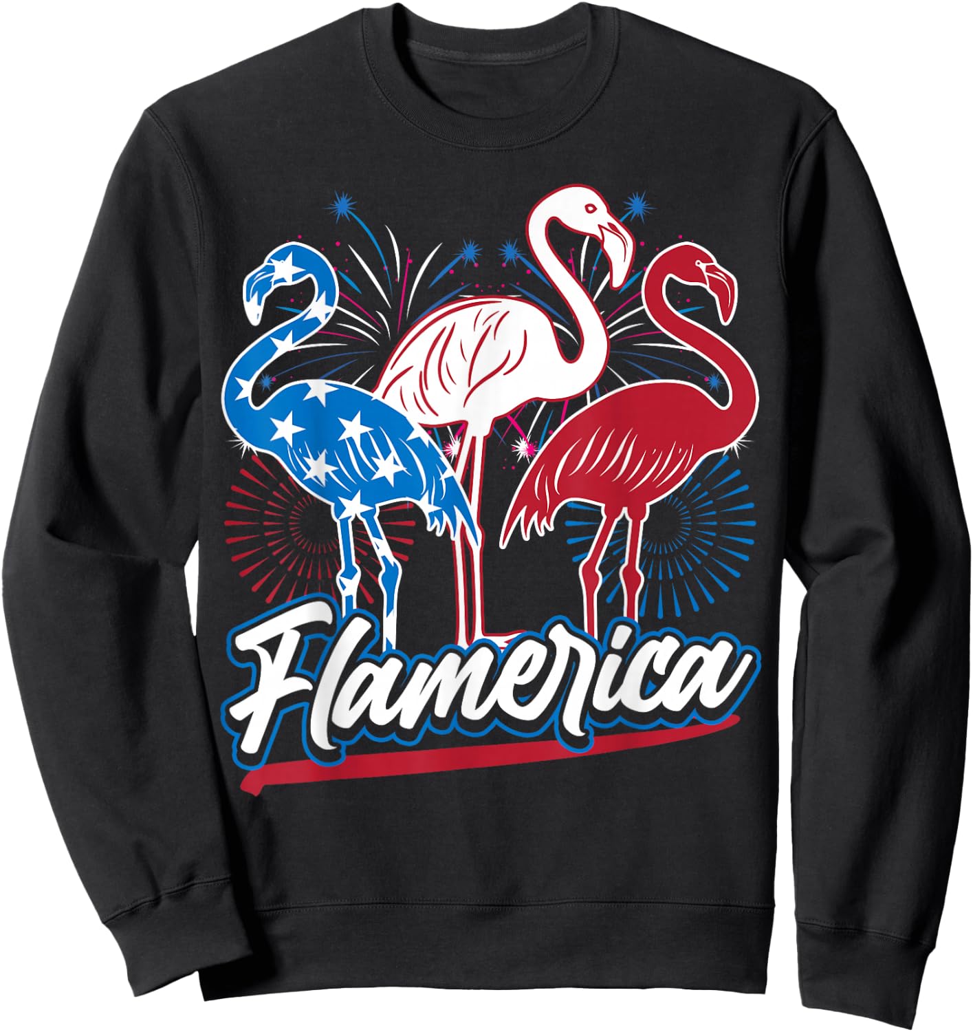 Funny Flamingo 4th of July Patriotic American Flag Women's Sweatshirt - Sweatshirt | Black