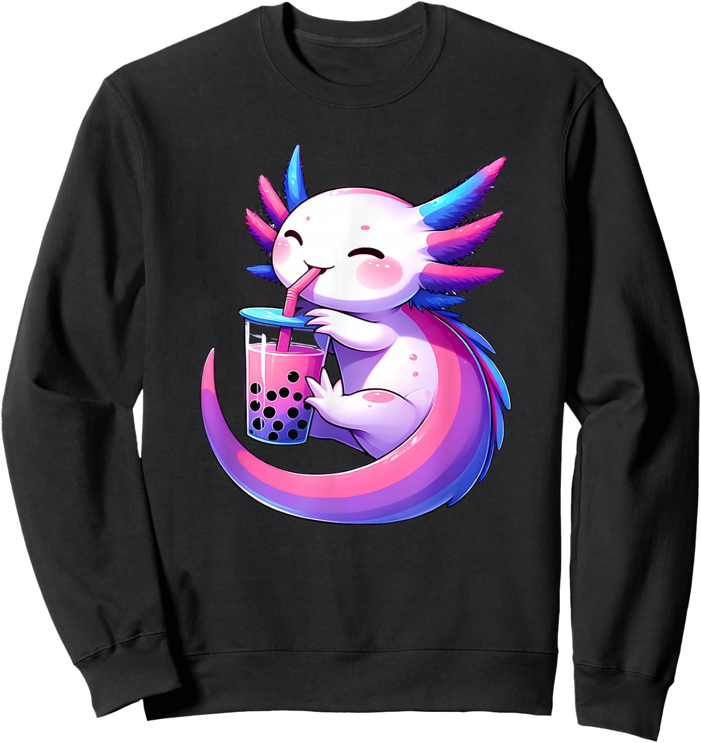 Kawaii Axolotl Bisexual Bubble Tea LGBT Subtle Pride Month Sweatshirt - Sweatshirt | Black
