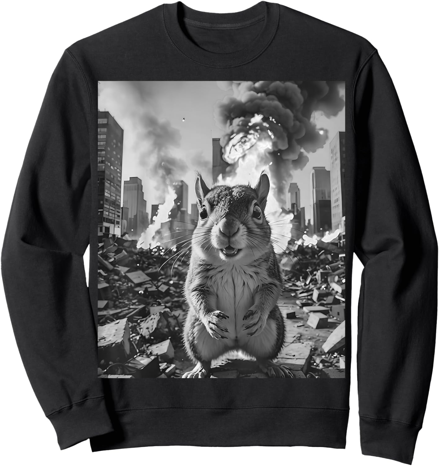 Funny Graphic Crazy Squirrel Selfie Destroying City Sweatshirt - Sweatshirt | Black