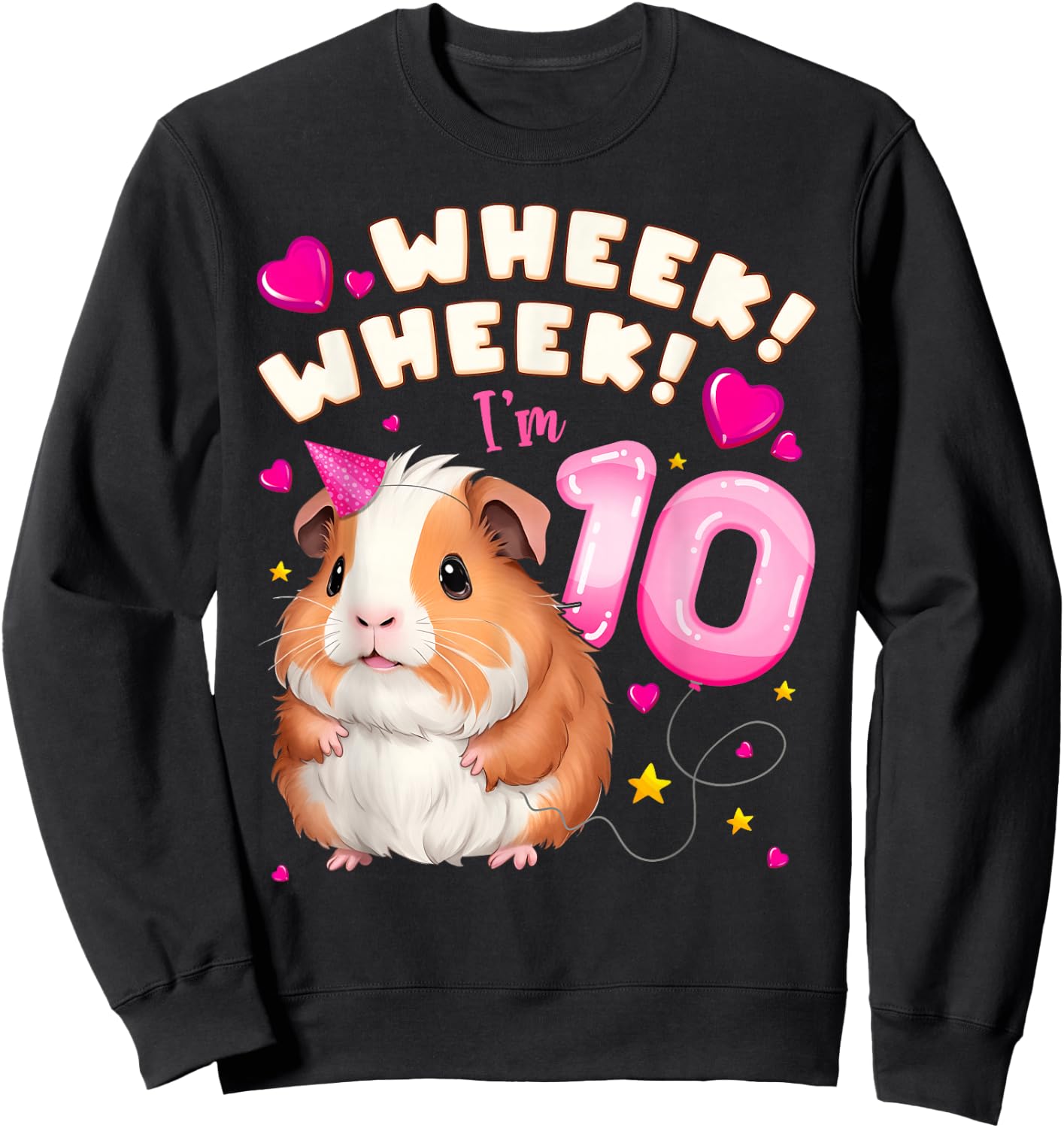 10th Birthday Girl 10 Years, Guinea Pig and Big Number 10 Sweatshirt - Sweatshirt | Black