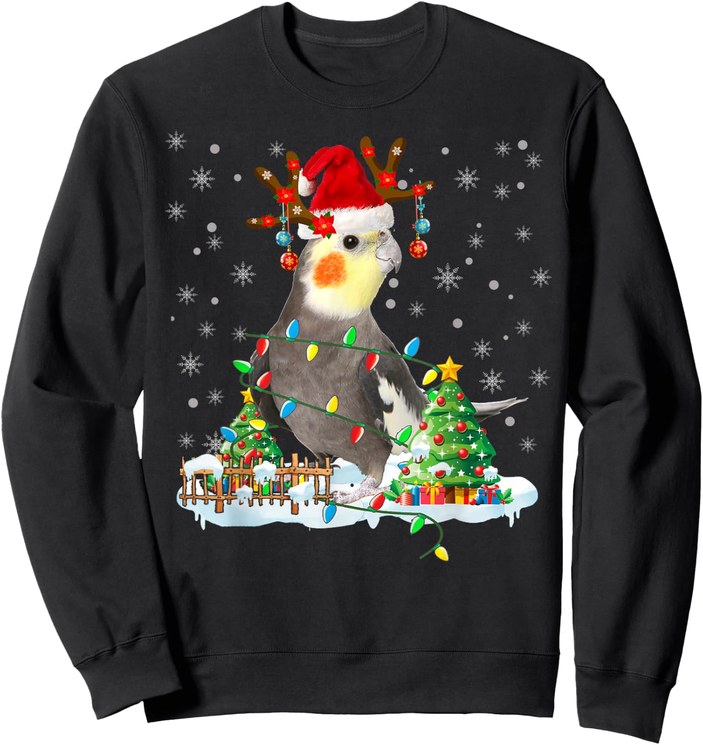 Christmas Cockatiel Lover Santa Cockatiel Christmas Lights Sweatshirt - Sweatshirt | Black