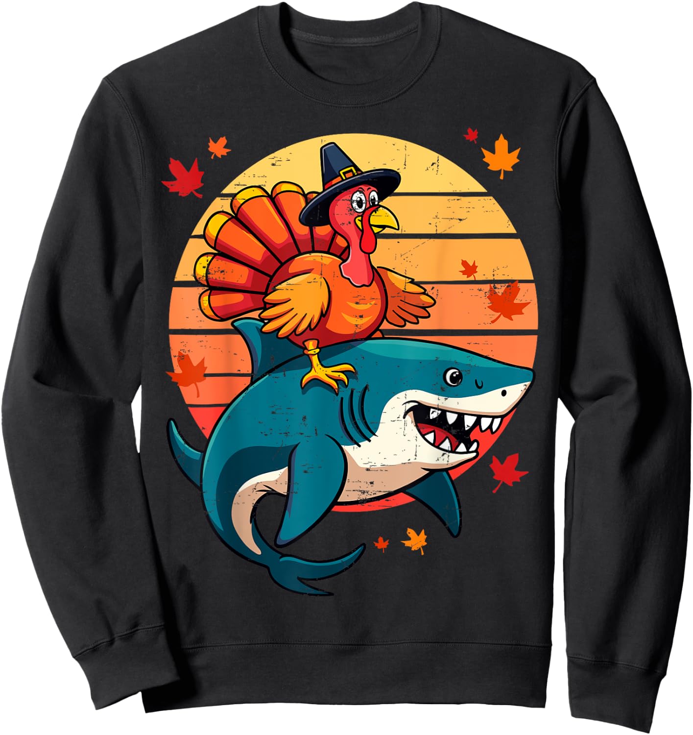 Funny Shark & Turkey Thanksgiving Day Kids Harvest Festival Sweatshirt - Sweatshirt | Black