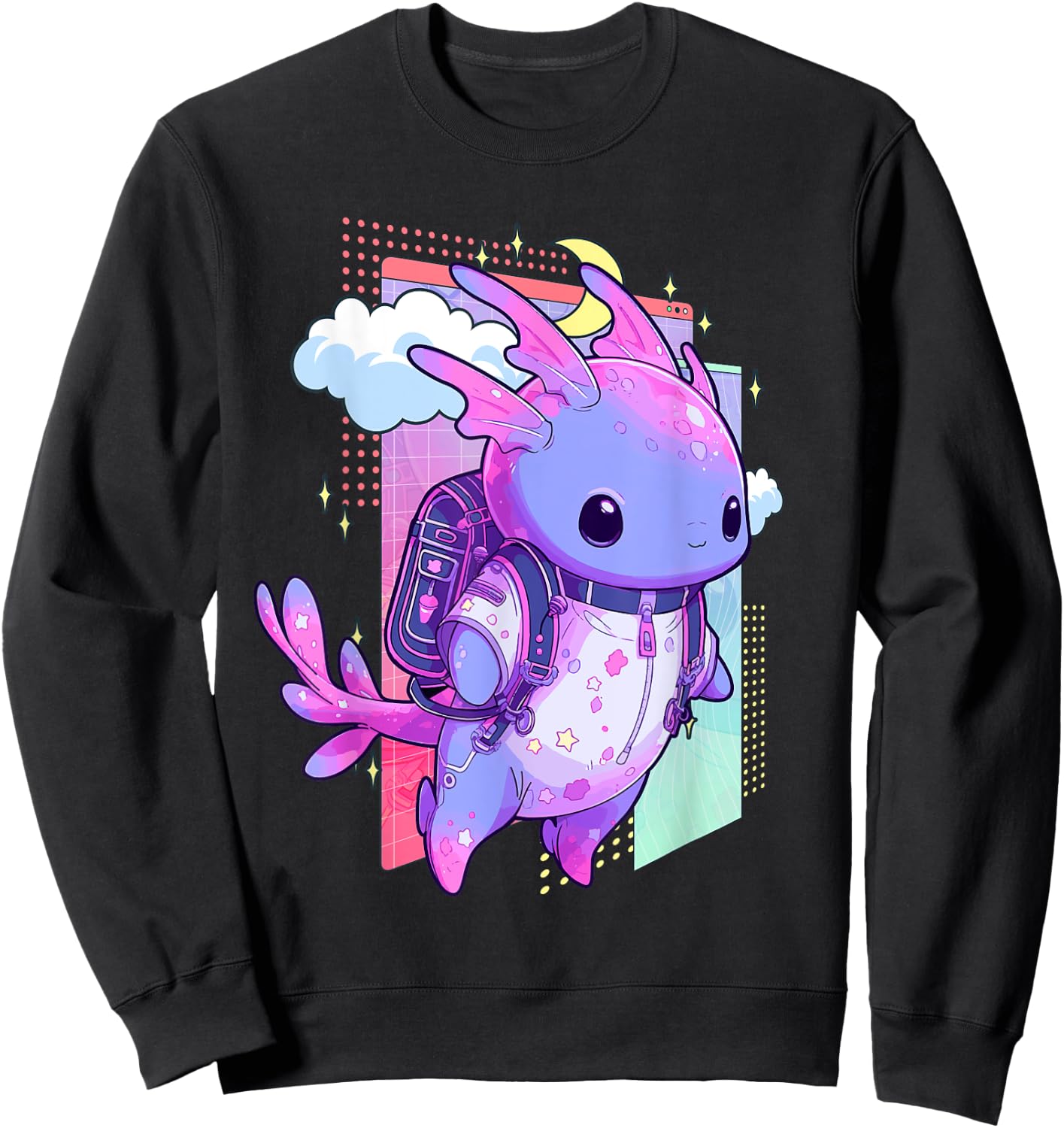 Cute Pastel Goth Space Galaxy Axolotl Nu Goth Aesthetic Sweatshirt - Sweatshirt | Black
