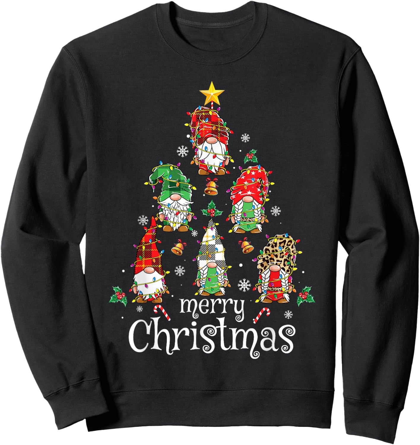 Merry Christmas Shirt Women Men Christmas Tree Gnomes Sweatshirt - Sweatshirt | Black