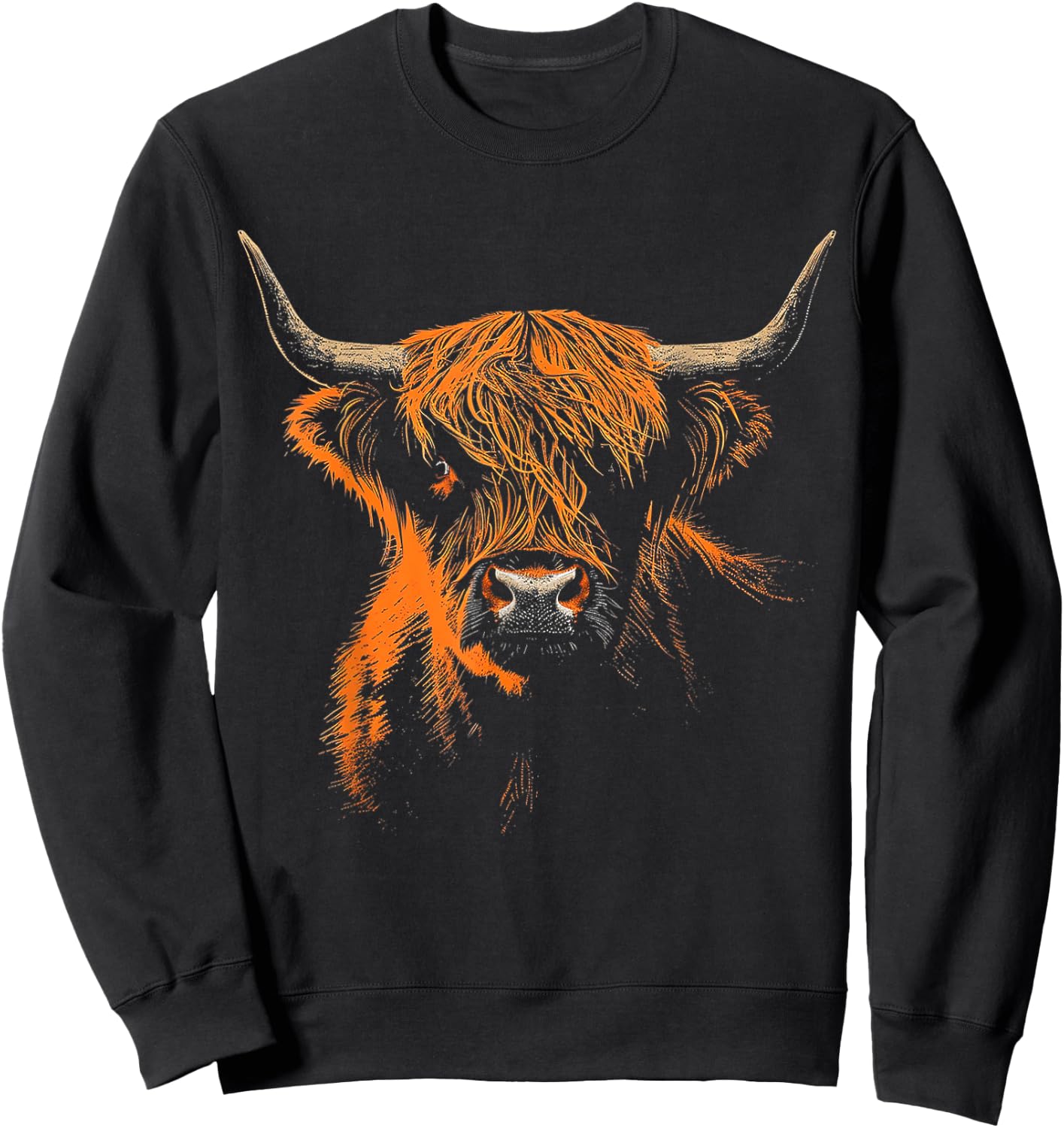 Highland Cow Farm Art Animal Portrait Graphic Highland Cow Sweatshirt - Sweatshirt | Black