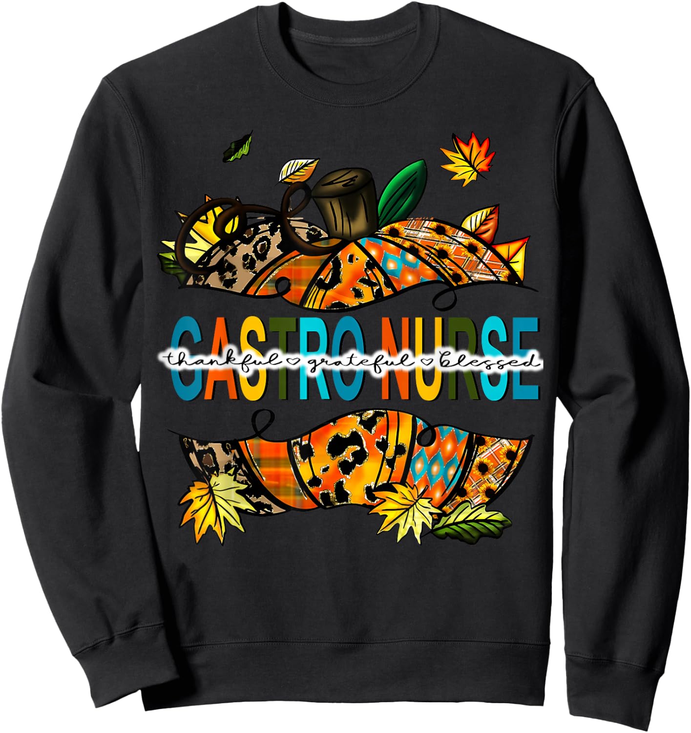 Fall Gastro Nurse Pumpkin Gastro Crew Endoscopy Thanksgiving Sweatshirt - Sweatshirt | Black