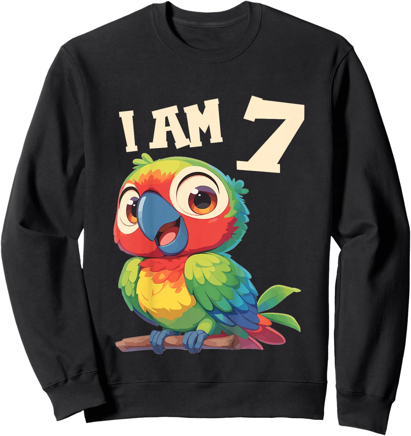 Kids 7 Years old 7 birthday Parrots Boy Girl Parrot Sweatshirt - Sweatshirt | Black