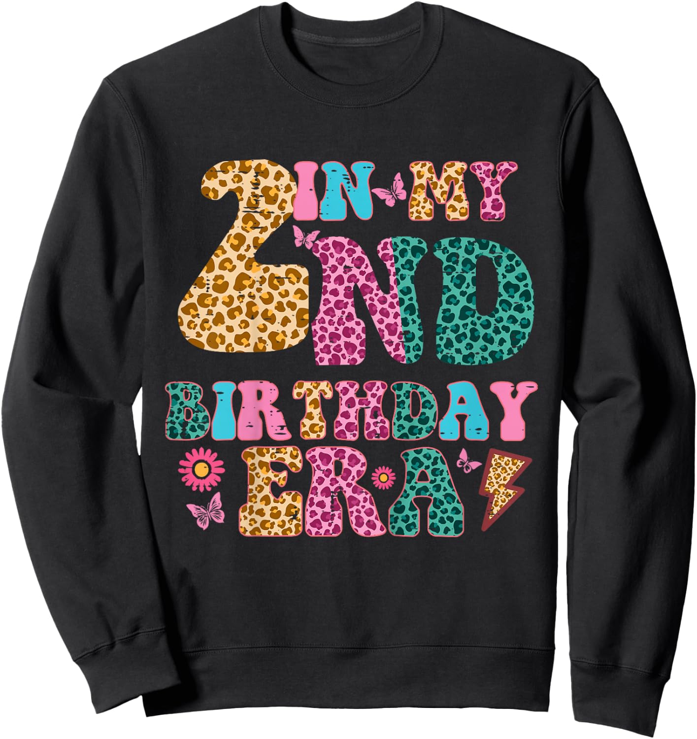 In My 2nd Birthday Era Leopard 2 Year Old Bday Girls Kids Sweatshirt - Sweatshirt | Black