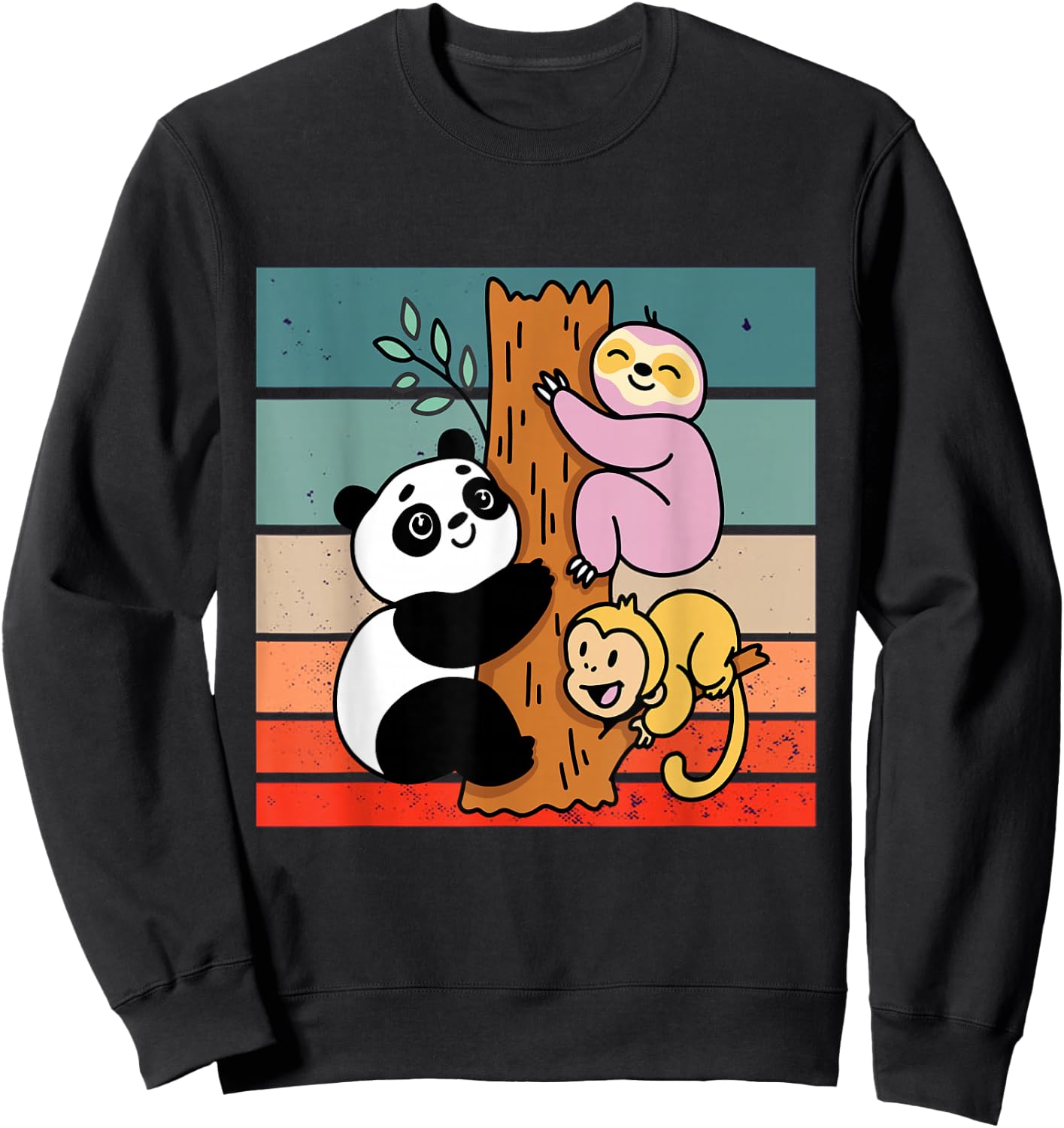 Panda sloth monkey tree clinging cute animals jungle nature Sweatshirt - Sweatshirt | Black