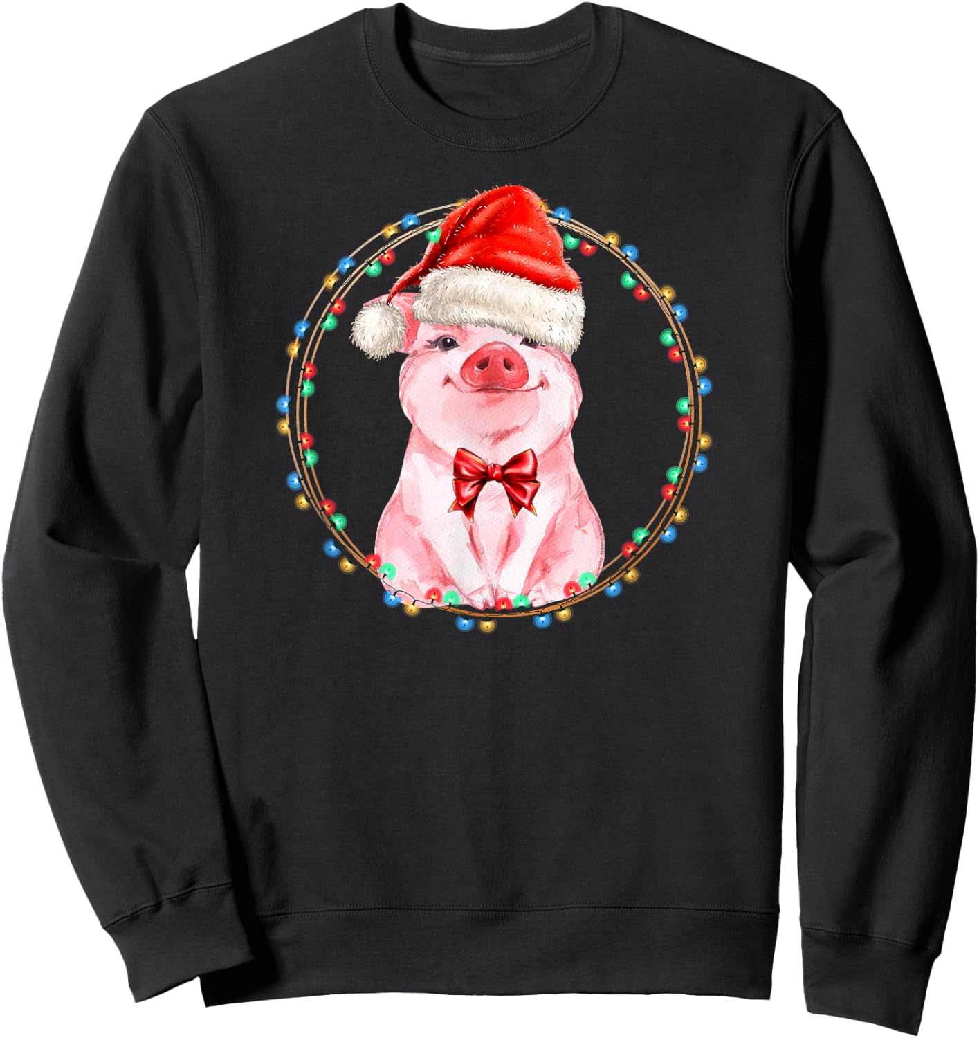 Sweet Pig with Santa Hat Pig Lover Christmas Sweatshirt - Sweatshirt | Black