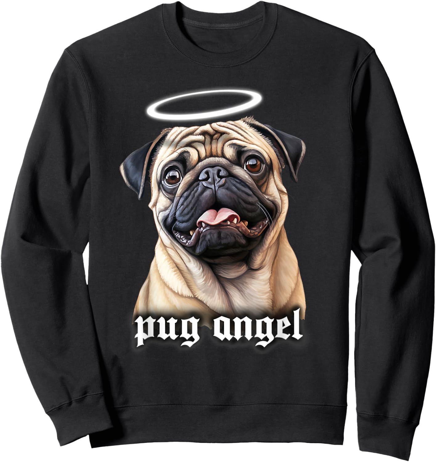 Pug Angel Dog Portrait Sweatshirt - Sweatshirt | Black