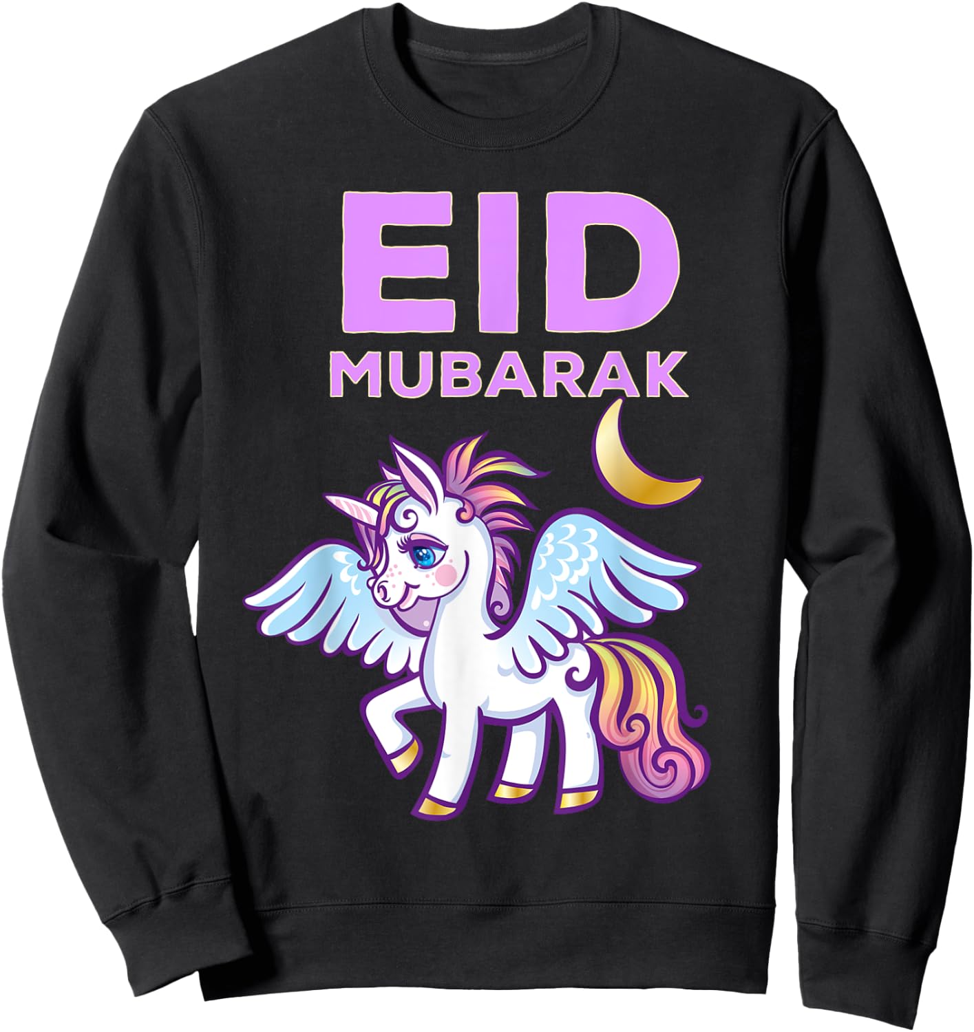 Eid Mubarak Gift Kids Girls Eid Mubarak Unicorn Sweatshirt - Sweatshirt | Black