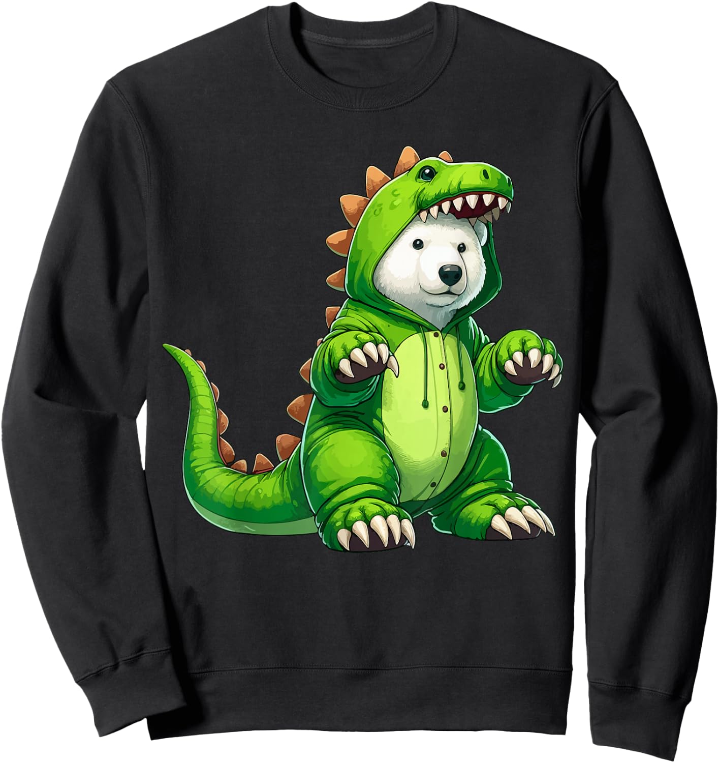 Polar Bear Wearing Dinosaur Costume Halloween Cosplay T-Rex Sweatshirt - Sweatshirt | Black