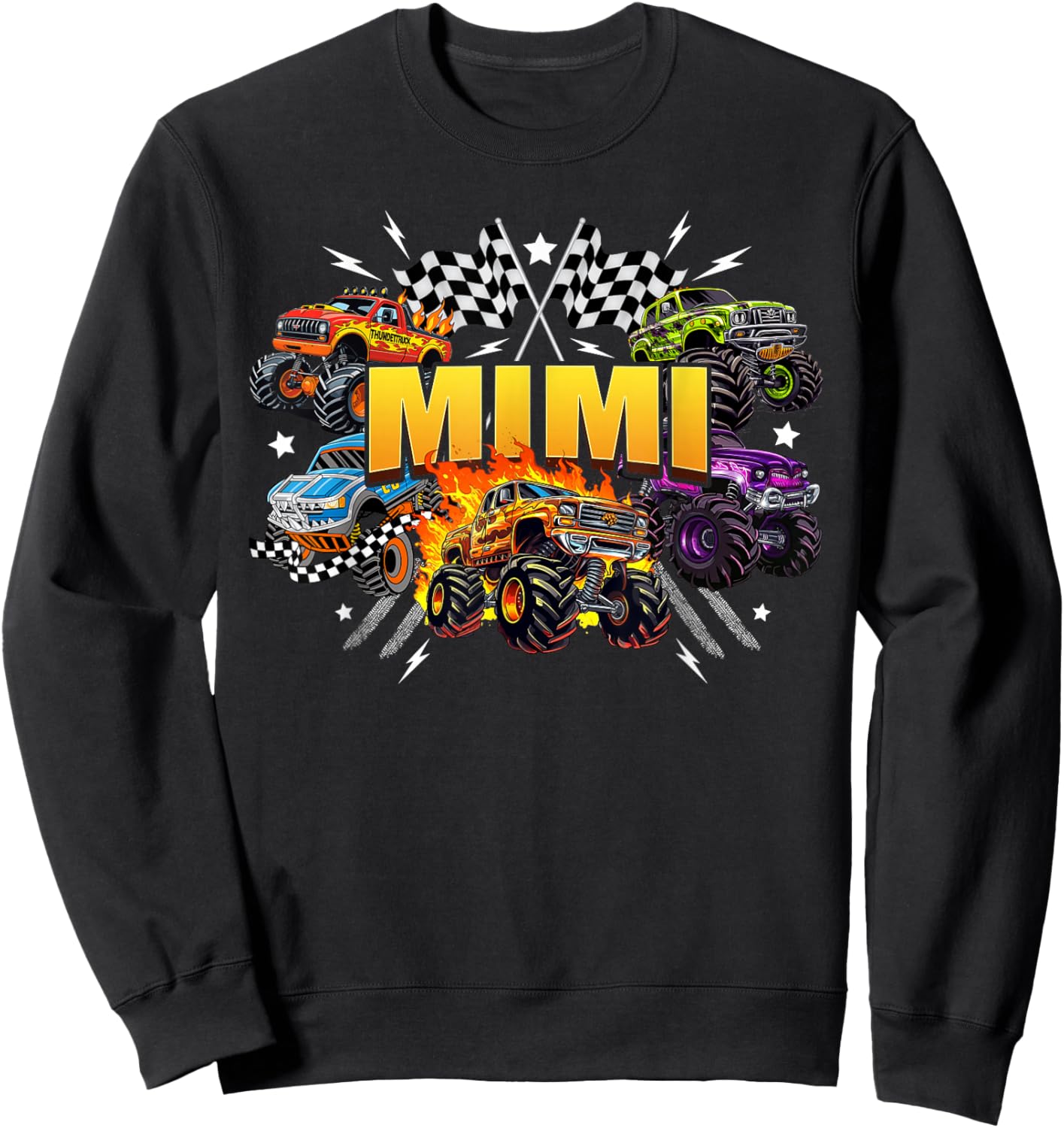 Mimi Retro Monster Truck Family Crew Birthday Matching Sweatshirt - Sweatshirt | Black