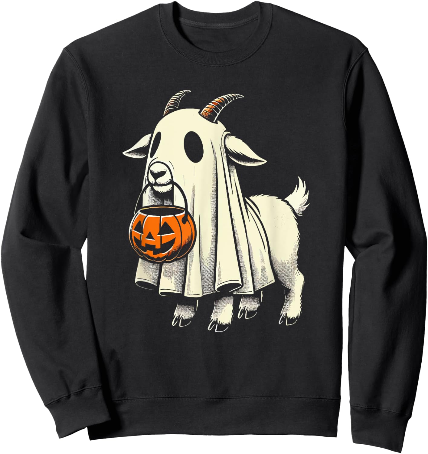 Cute Goat Ghost Pun Meme Trick or Treat Funny Halloween Sweatshirt - Sweatshirt | Black