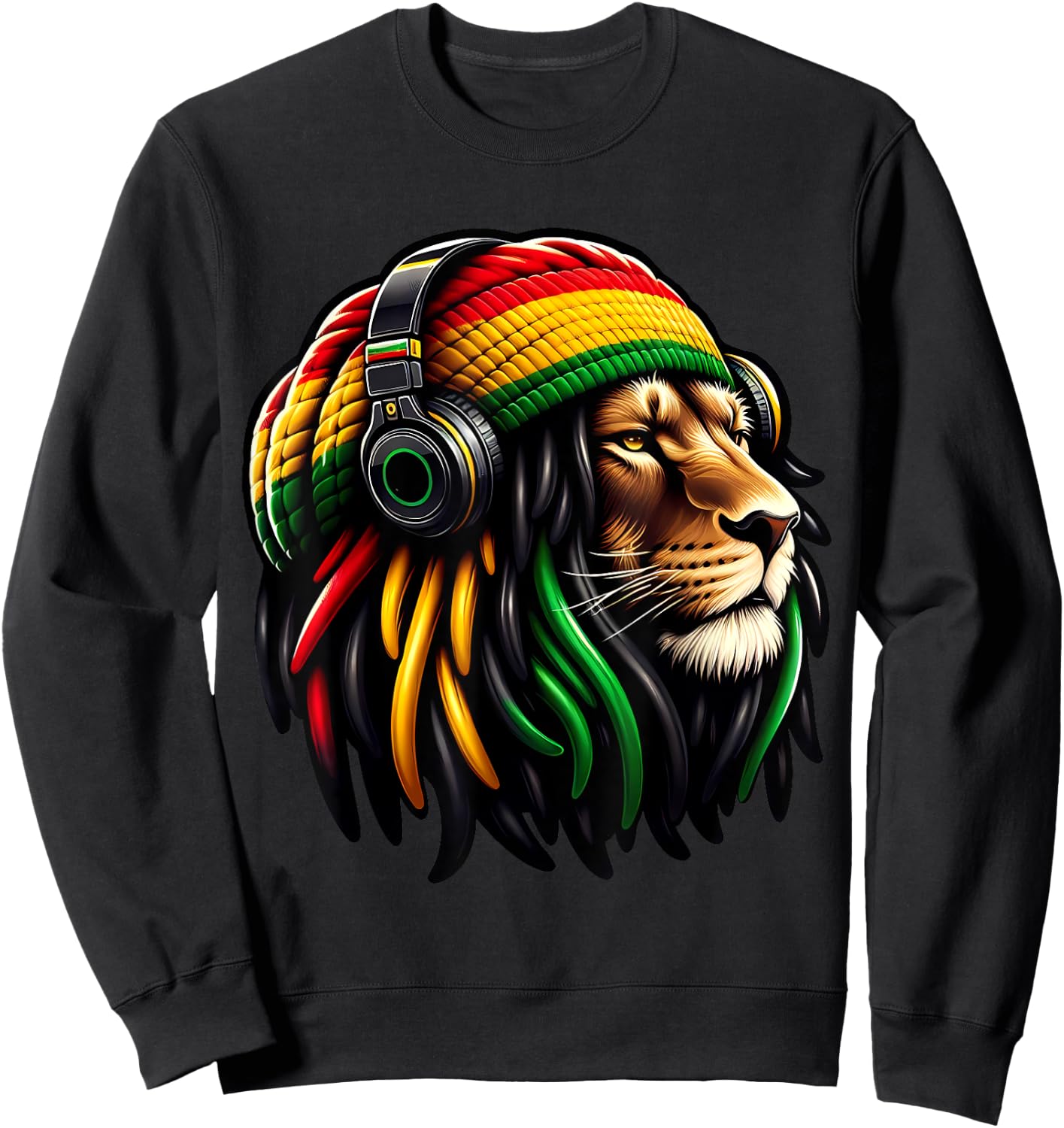 Jamaican Reggae Lion by Judah Rastafarian Lion Sweatshirt - Sweatshirt | Black