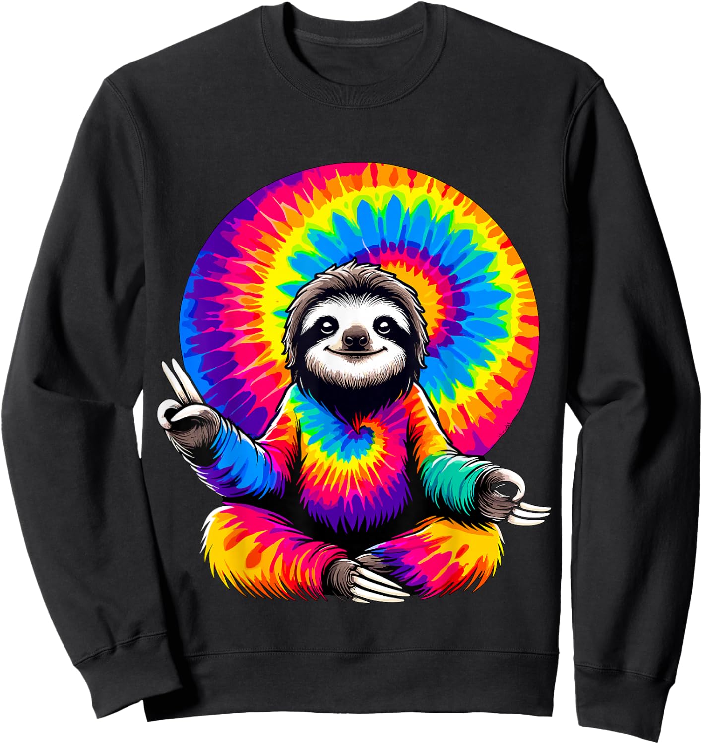 Hippie Sloth Peace Sign Tie-Dye Sweatshirt - Sweatshirt | Black