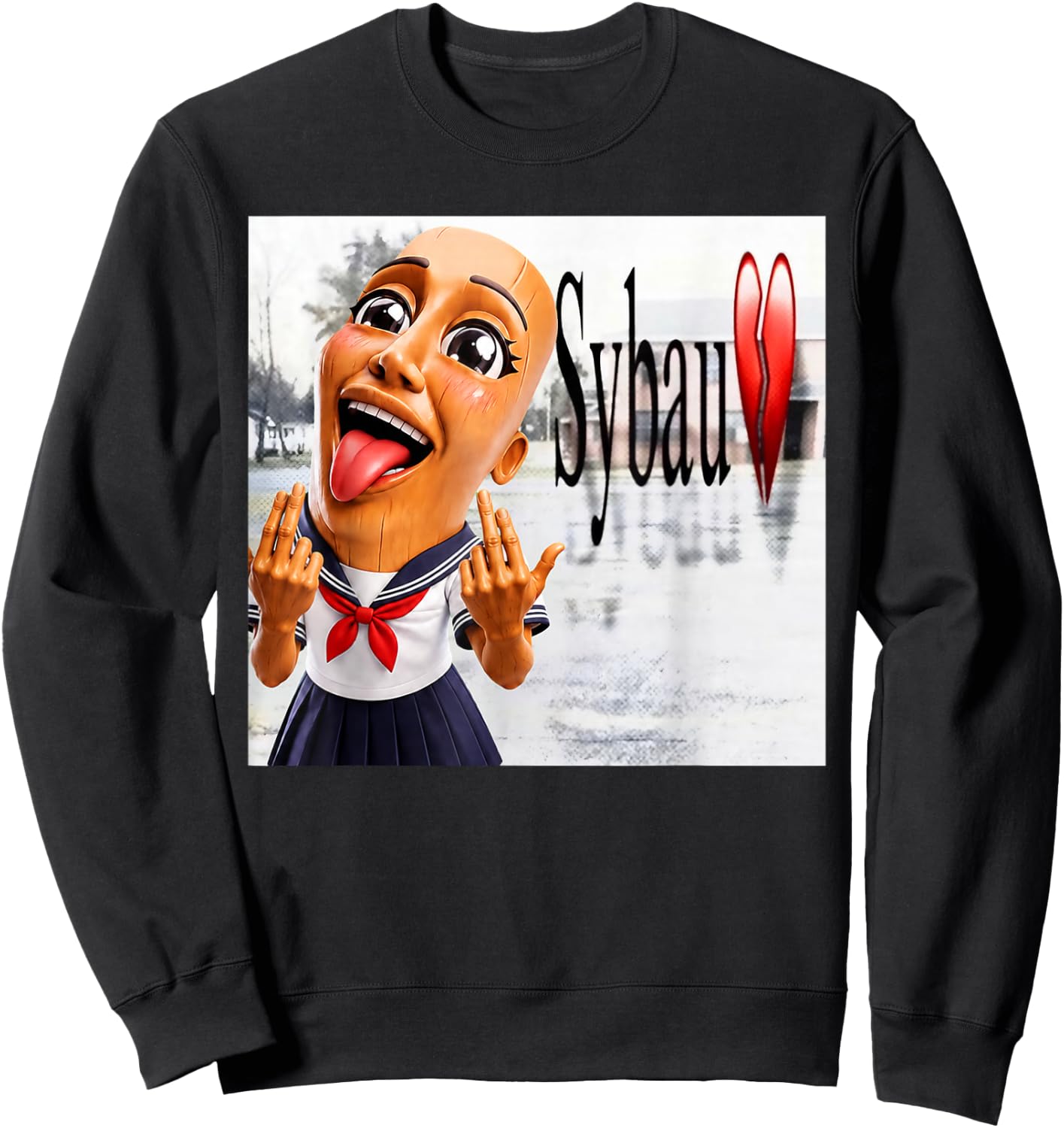 Funny Anime Tung Sahur Chan SYBAU Tuff Brainrot Meme Sweatshirt - Sweatshirt | Black