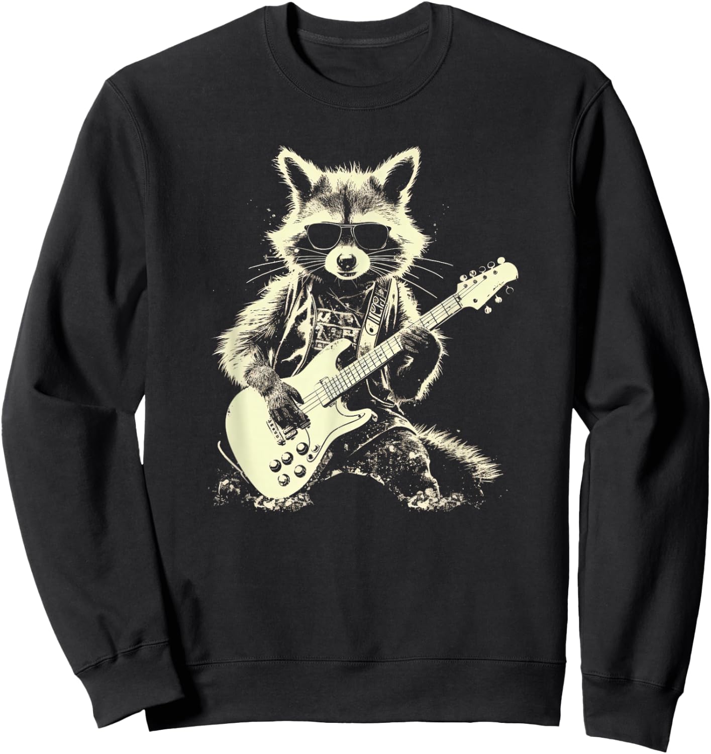 Funny Racoon Playing electrivc guitar cool Urban art street Sweatshirt - Sweatshirt | Black