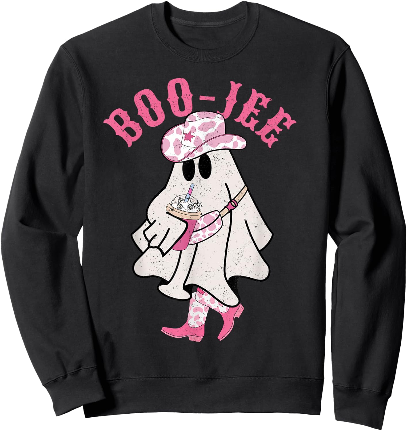 Boojee Ghost, Boo Jee Cowgirl, Country Halloween, Western Sweatshirt - Sweatshirt | Black
