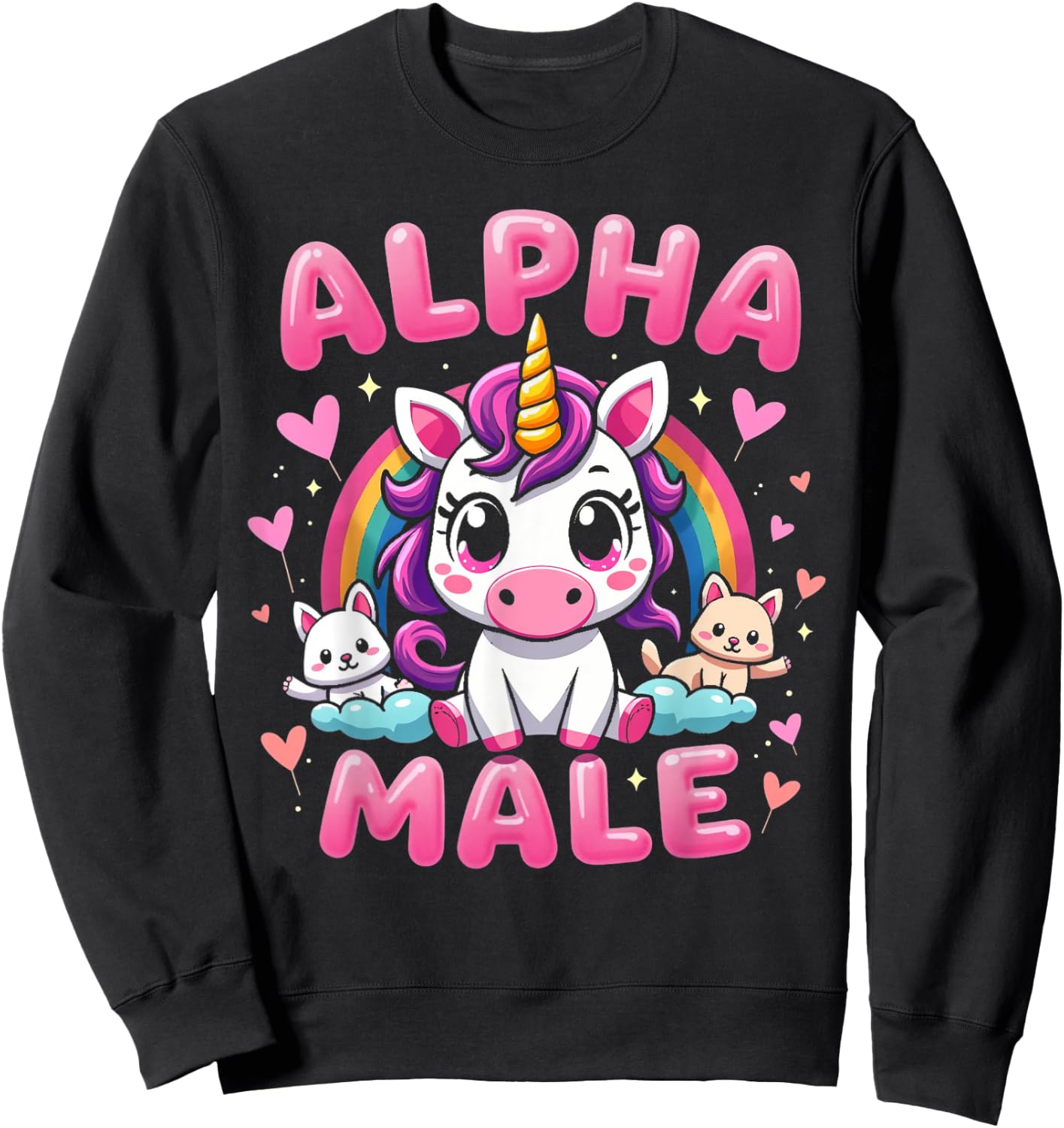 Funny Unicorn Alpha Unicorn Meme Male Men Male , Black, S Sweatshirt - Sweatshirt | Black
