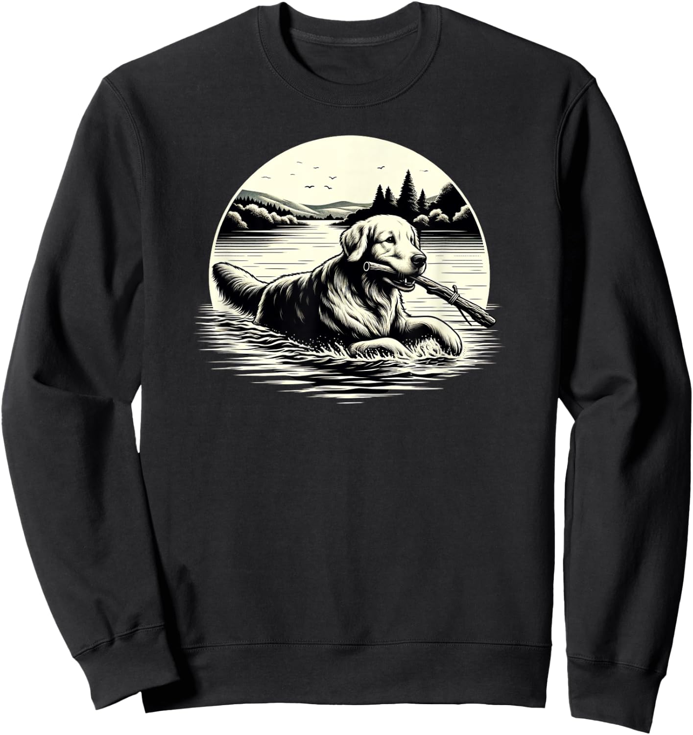 Golden Retriever Lake Retrieval Scene Sweatshirt - Sweatshirt | Black