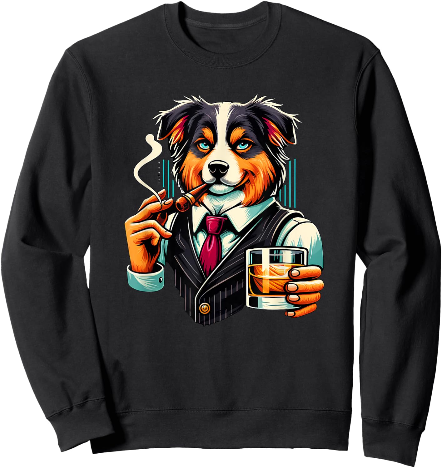 Australian Shepherd dog Cigar And Whiskey Sweatshirt - Sweatshirt | Black
