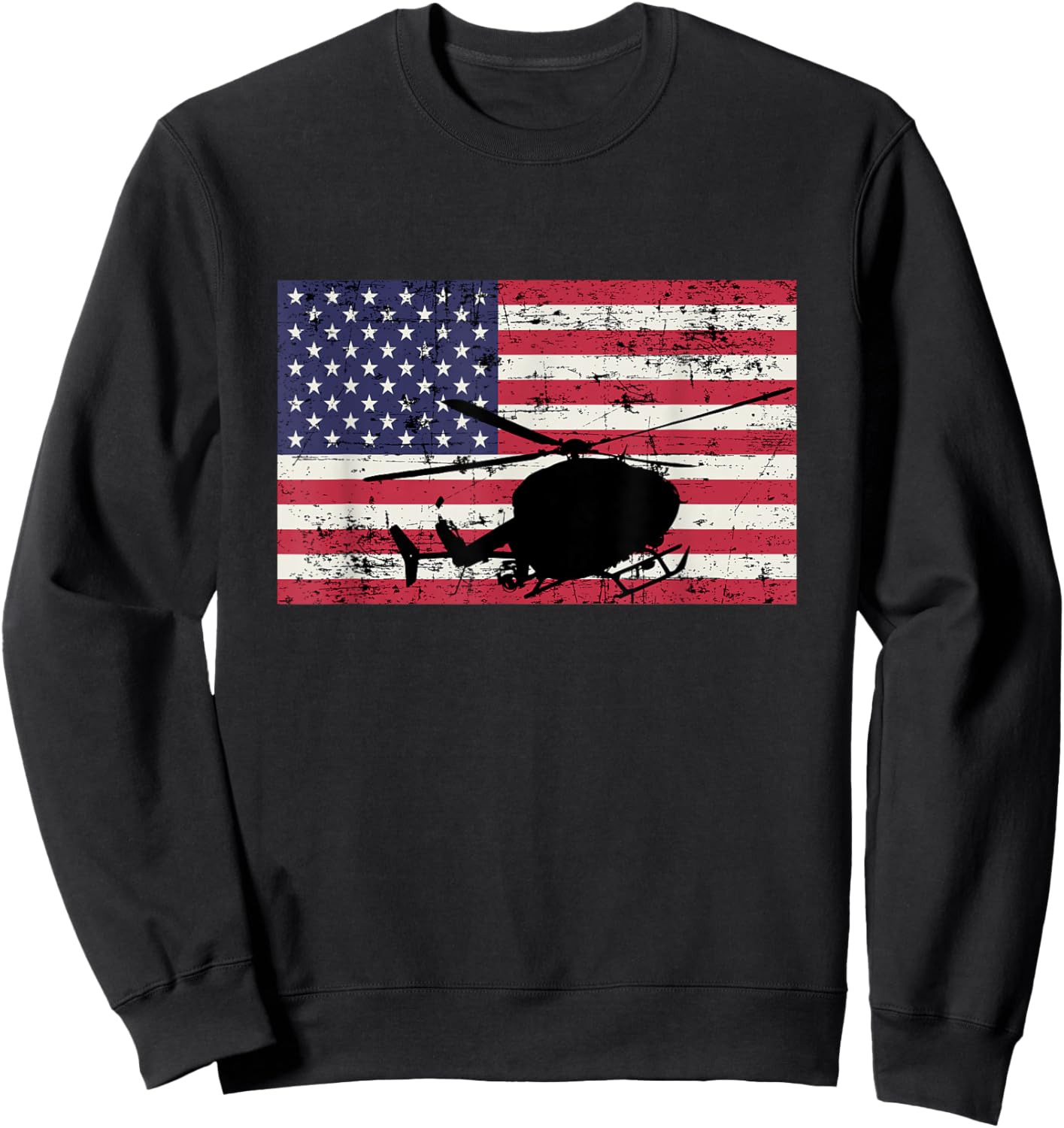 Patriotic UH-72 Lakota Helicopter American flag Sweatshirt - Sweatshirt | Black