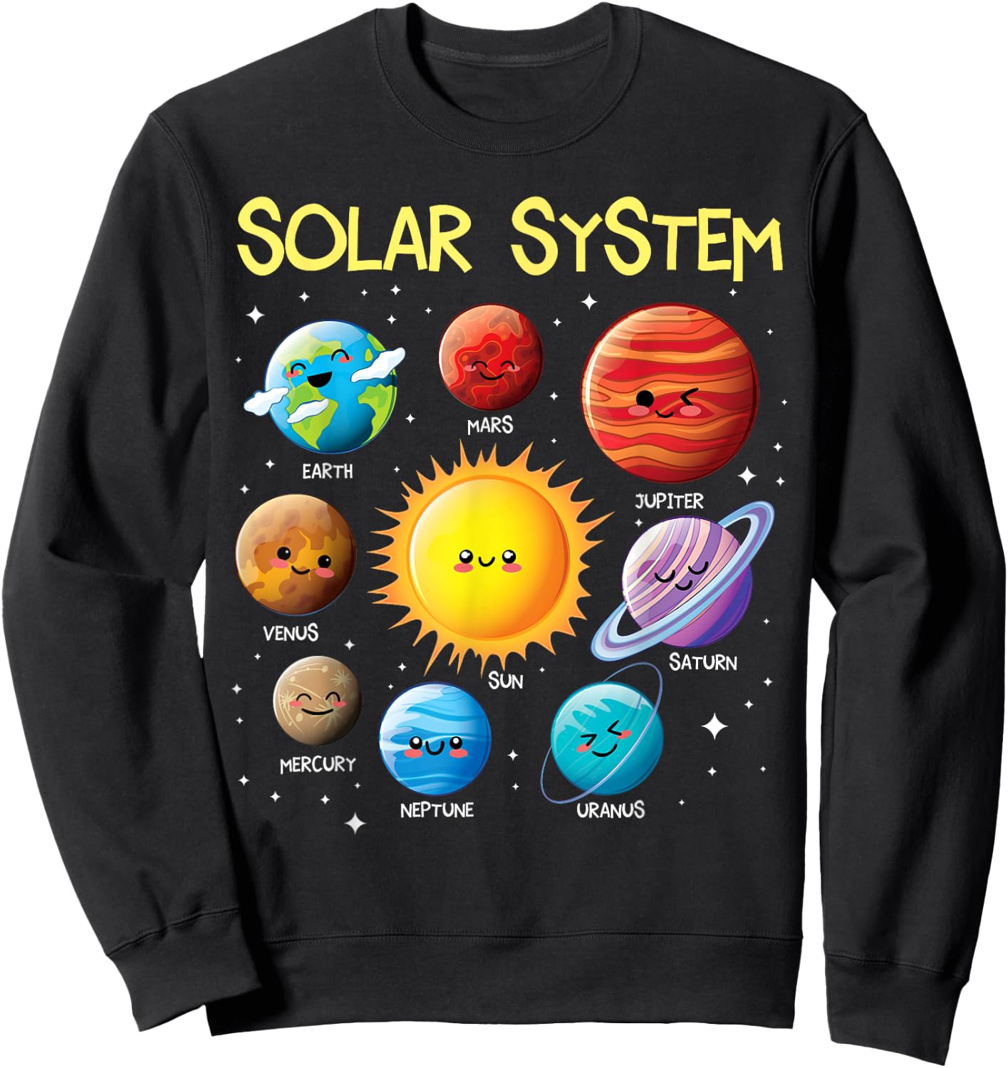 Solar System Cute Face Planets Space Science Teacher School Sweatshirt - Sweatshirt | Black