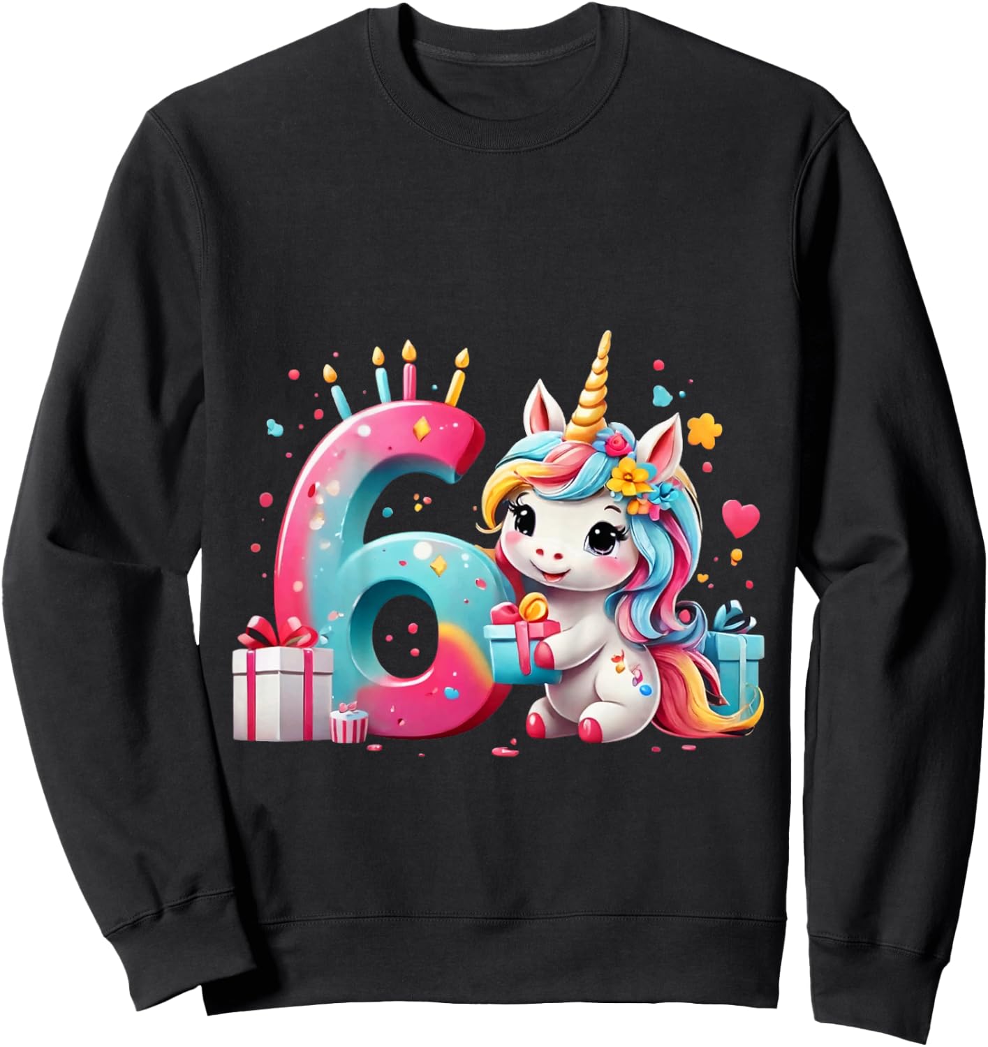 Children's Number 6 Years Girls Unicorn 6th Birthday , black Sweatshirt - Sweatshirt | Black
