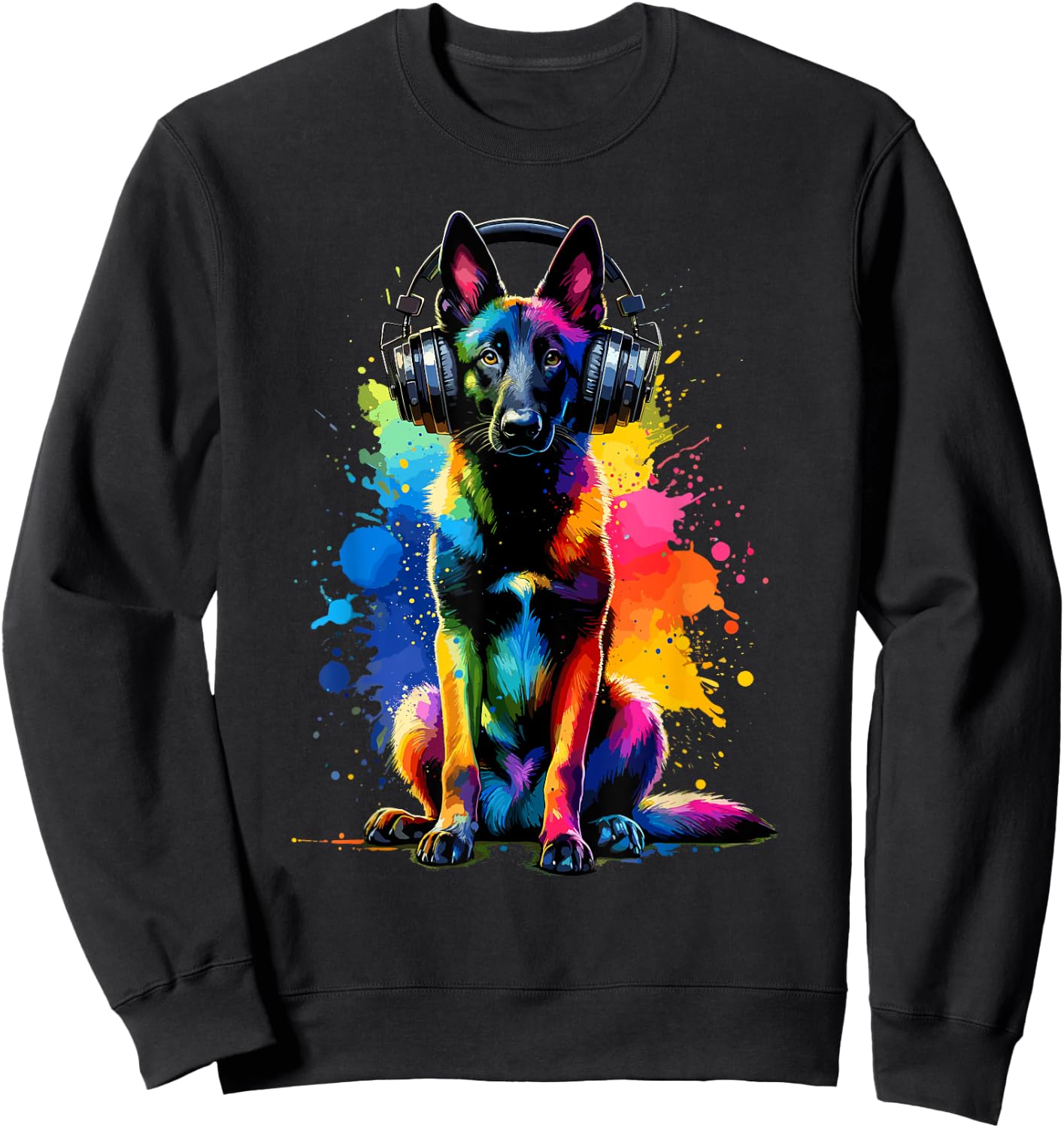 Splash Art Headphones Belgian Malinois Belgian Shepherd Dog Sweatshirt - Sweatshirt | Black