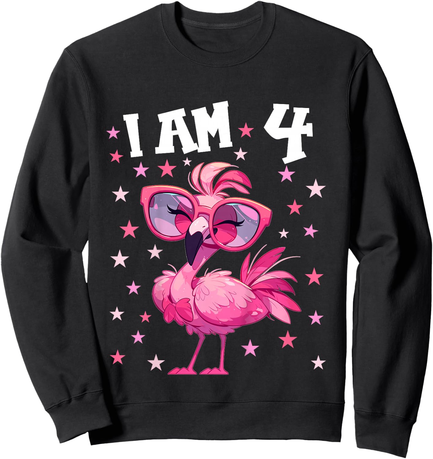 Kids 4 Years old 4th birthday Flamingos Boy Girl Flamingo Sweatshirt - Sweatshirt | Black