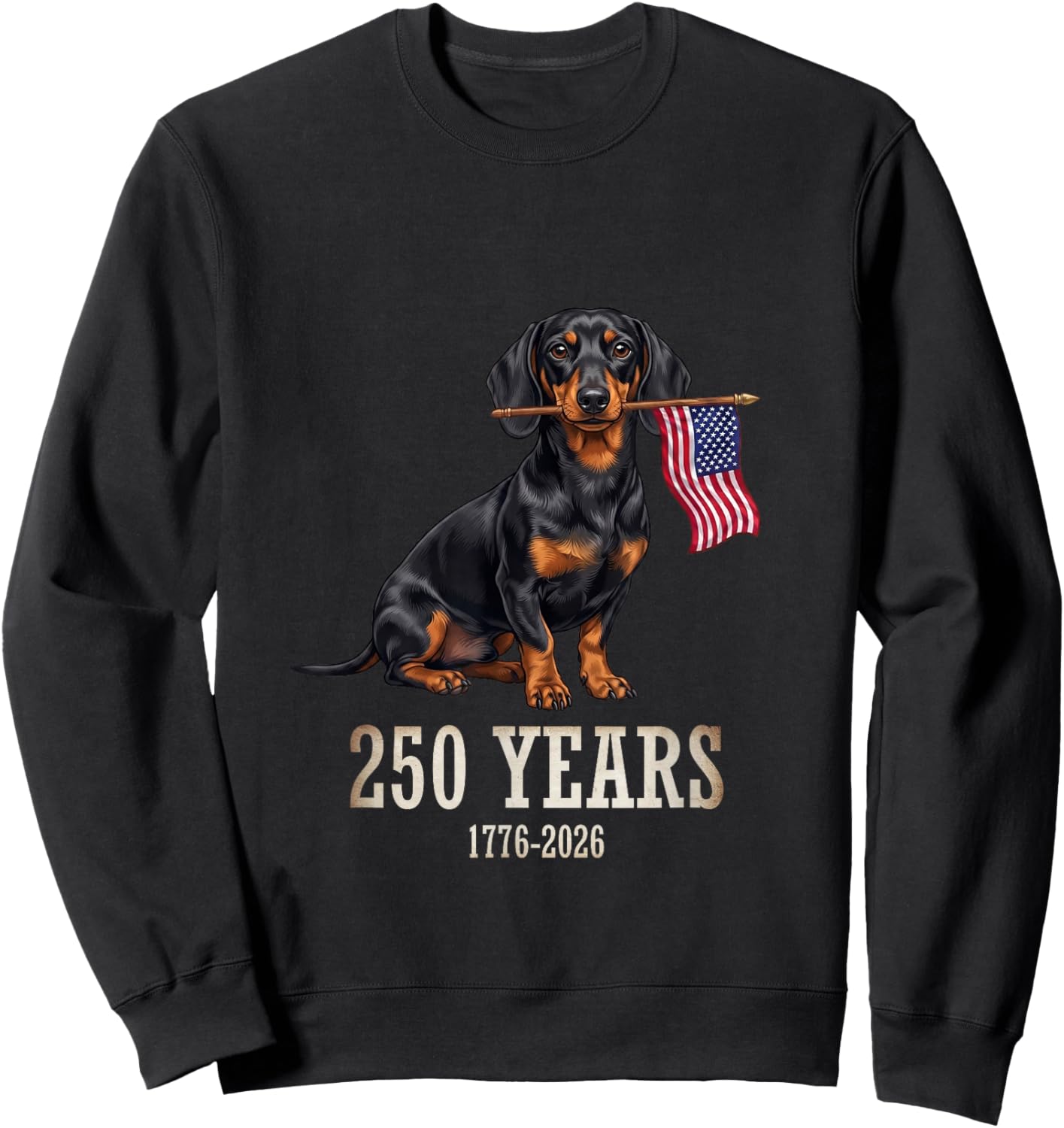 Dachshund American Flag 250 Years Patriotic Dog Lovers Sweatshirt - Sweatshirt | Black