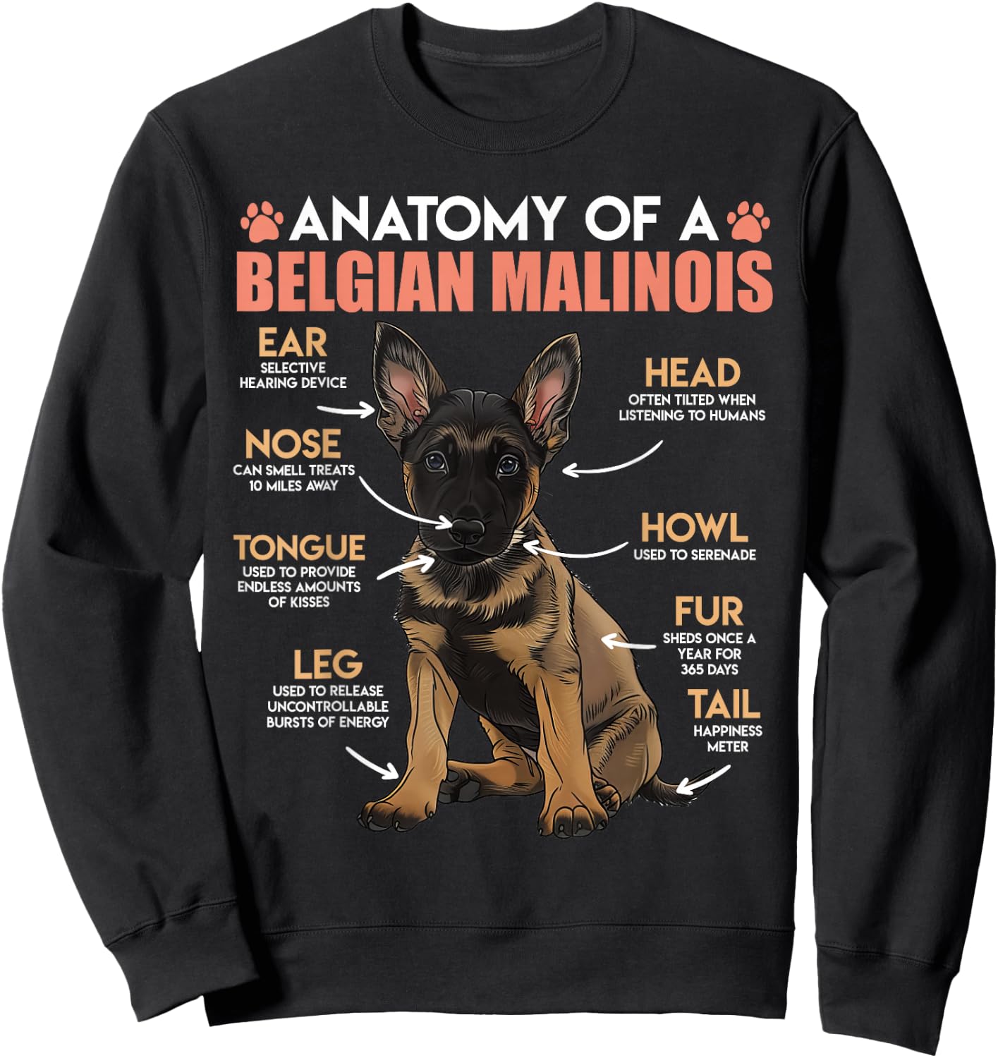 ANATOMY OF A MALINOIS Belgian Shepherd Dog Owners Sweatshirt - Sweatshirt | Black