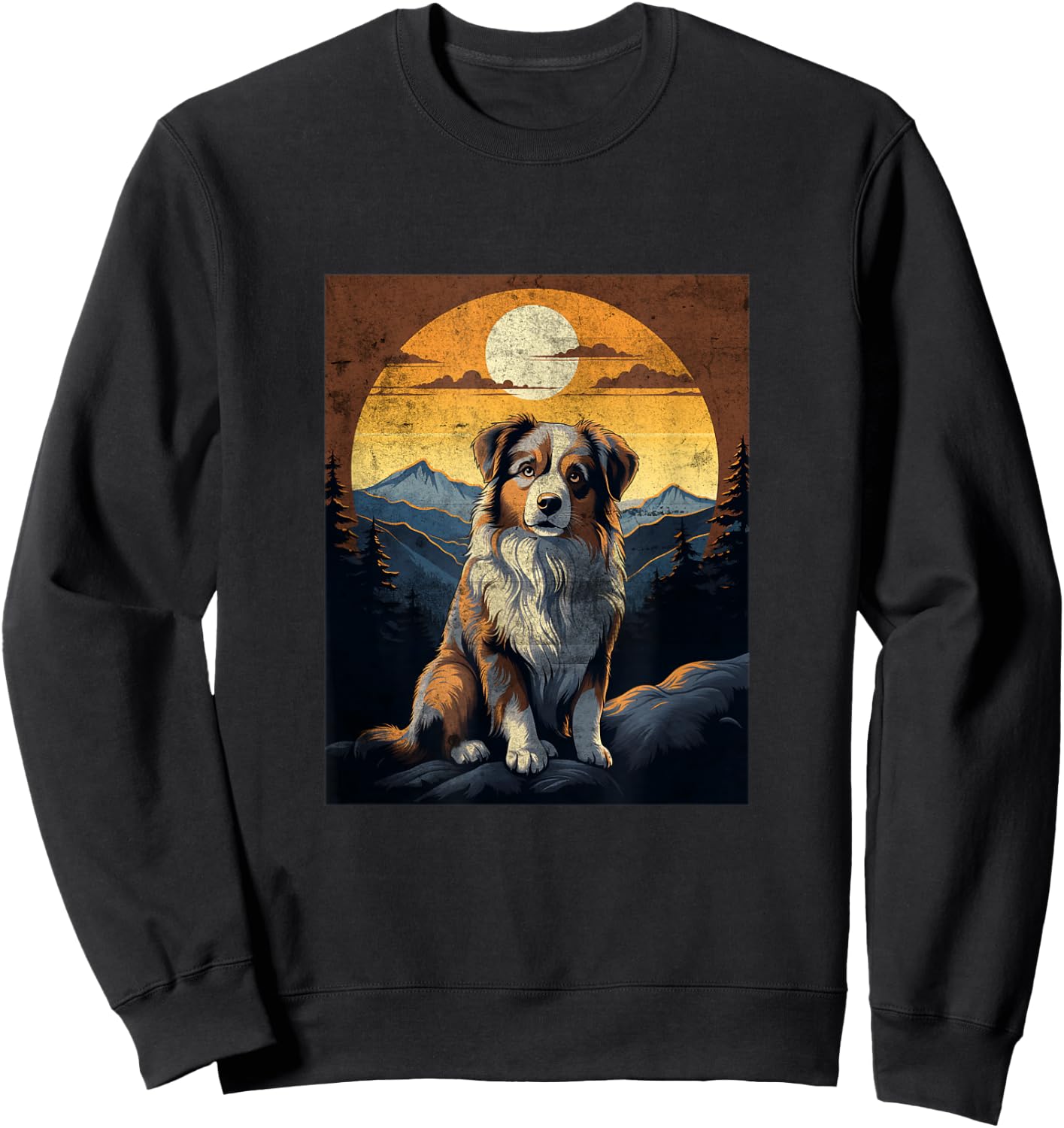 Vintage Australian Shepherd Mountain Sunset Sweatshirt - Sweatshirt | Black