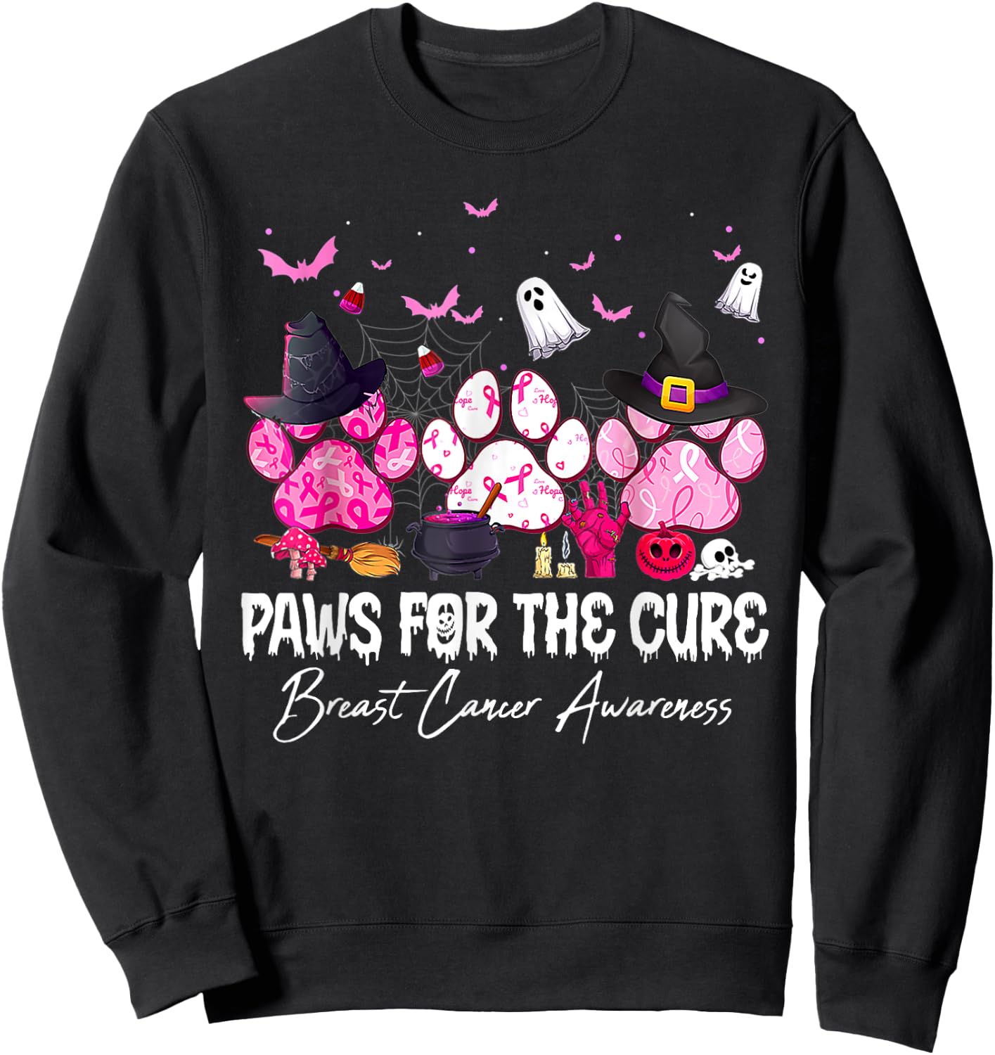 Pink Paws For The Cure Breast Cancer Awareness Dog Cat Lover Women Sweatshirt - Sweatshirt | Black
