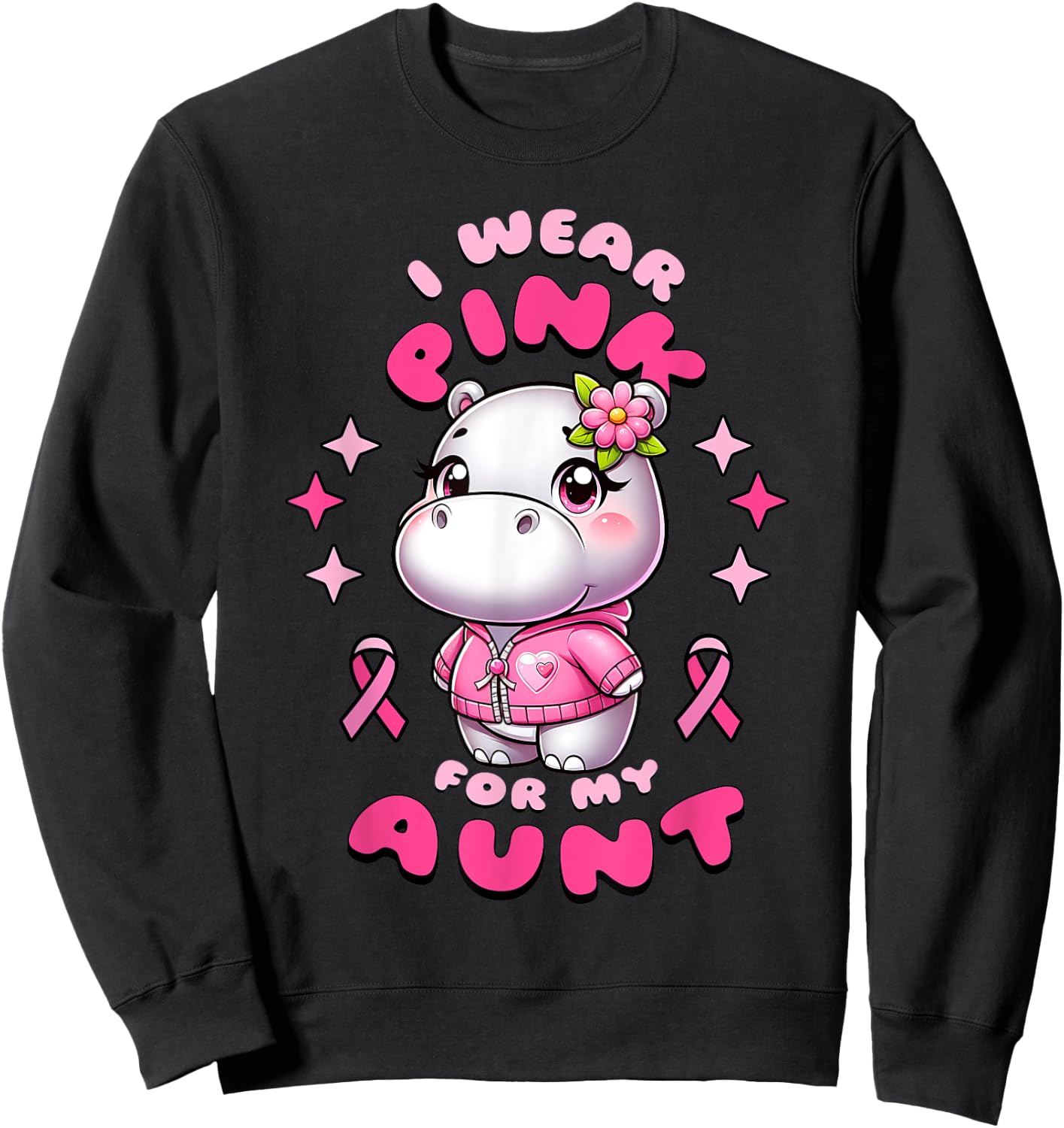 I Wear Pink For My Aunt Hippopotamus In October We Wear Pink Sweatshirt - Sweatshirt | Black