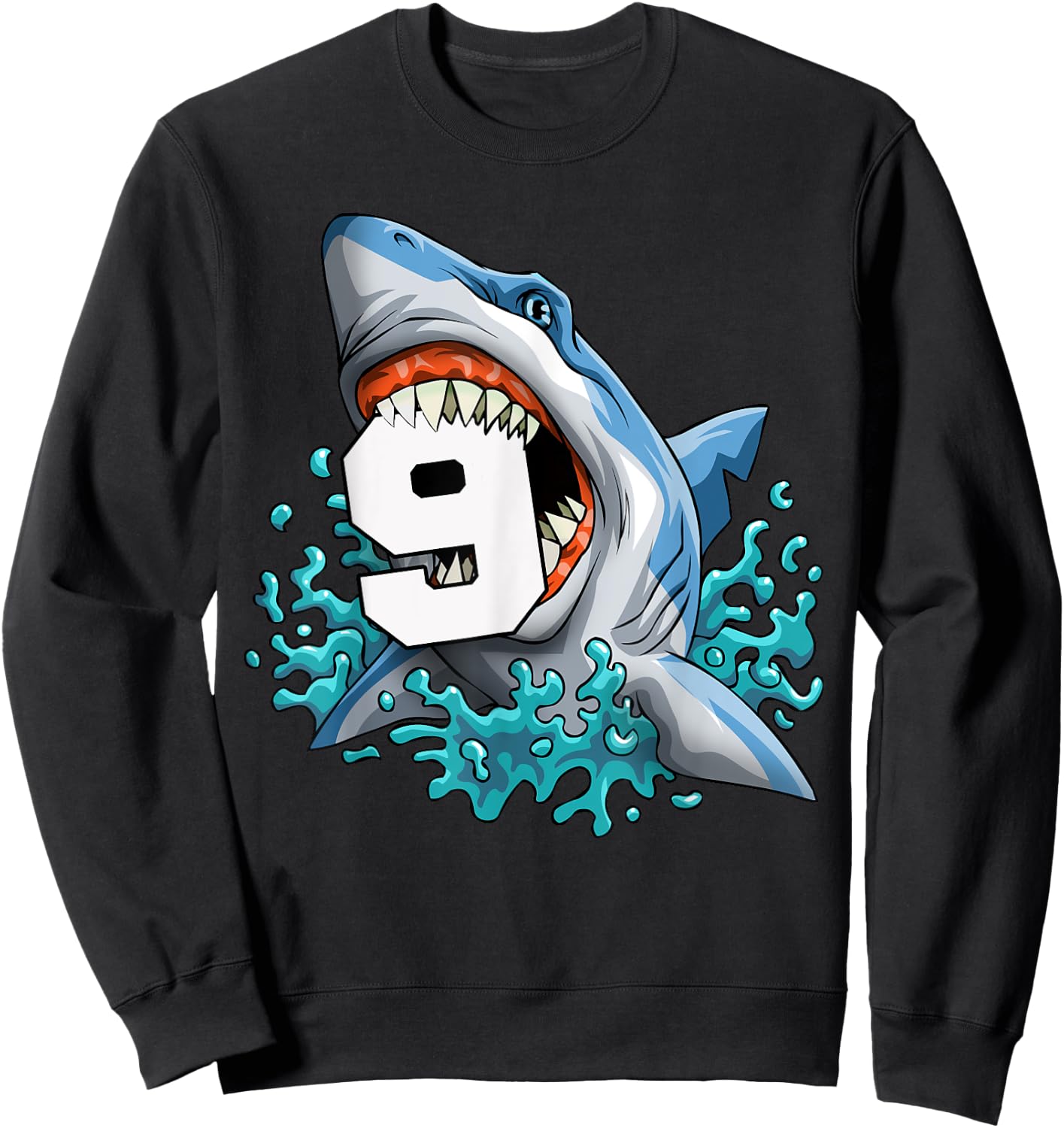 Kids Shark 9th Birthday Boys Funny Shark 9 yrs Old Birthday Sweatshirt - Sweatshirt | Black