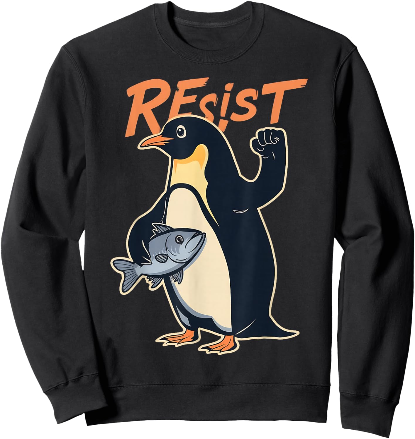Funny Resist Penguin Activism Protest Against Tariffs Sweatshirt - Sweatshirt | Black